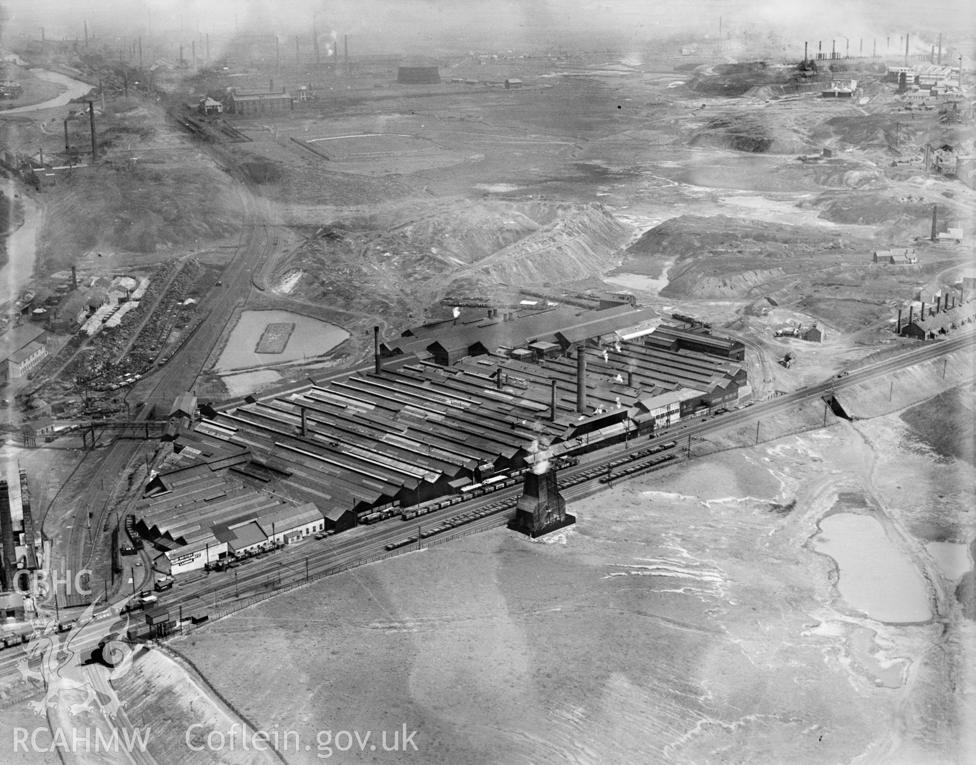 View of the British Mannesmann Tube Co., Landore, Swansea, oblique aerial view. 5?x4? black and white glass plate negative.