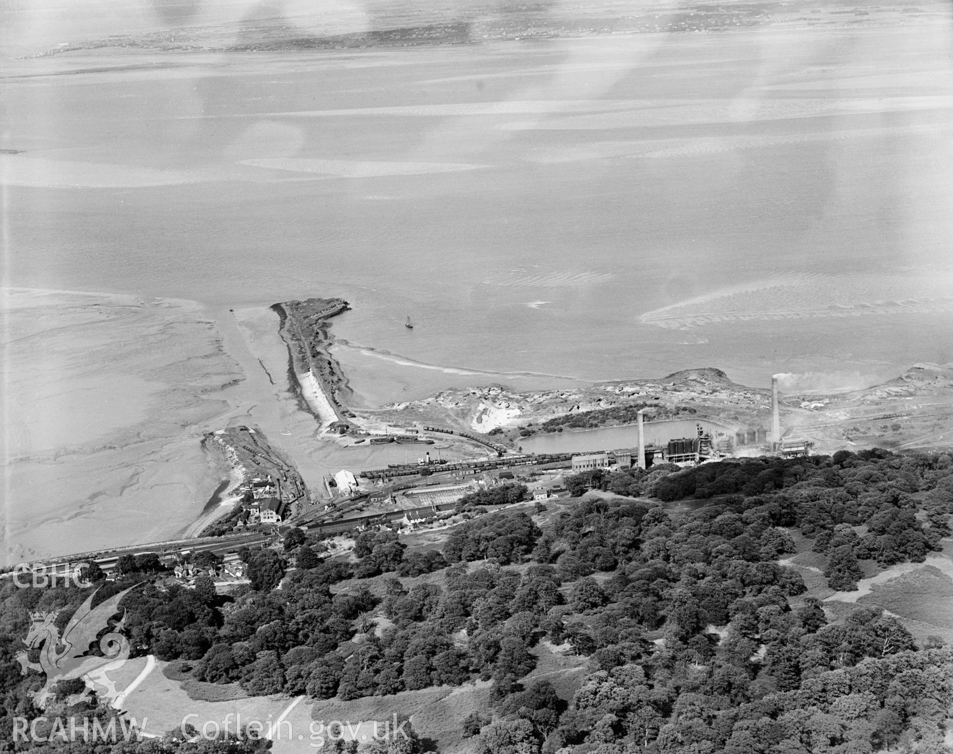 View of Mostyn showing Barwen & Mostyn Iron Co., oblique aerial view. 5?x4? black and white glass plate negative.