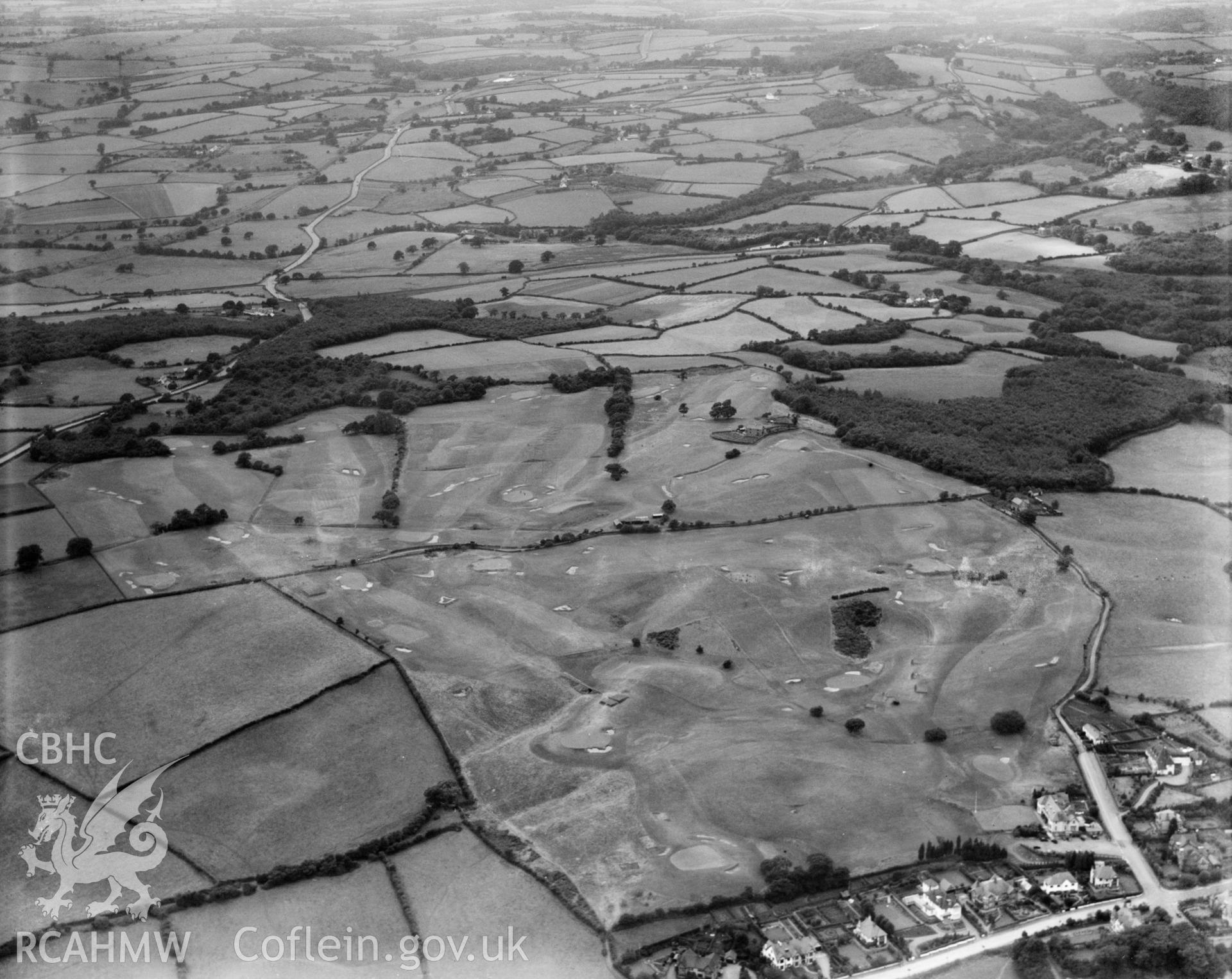 View of Radyr golf club, oblique aerial view. 5?x4? black and white glass plate negative.