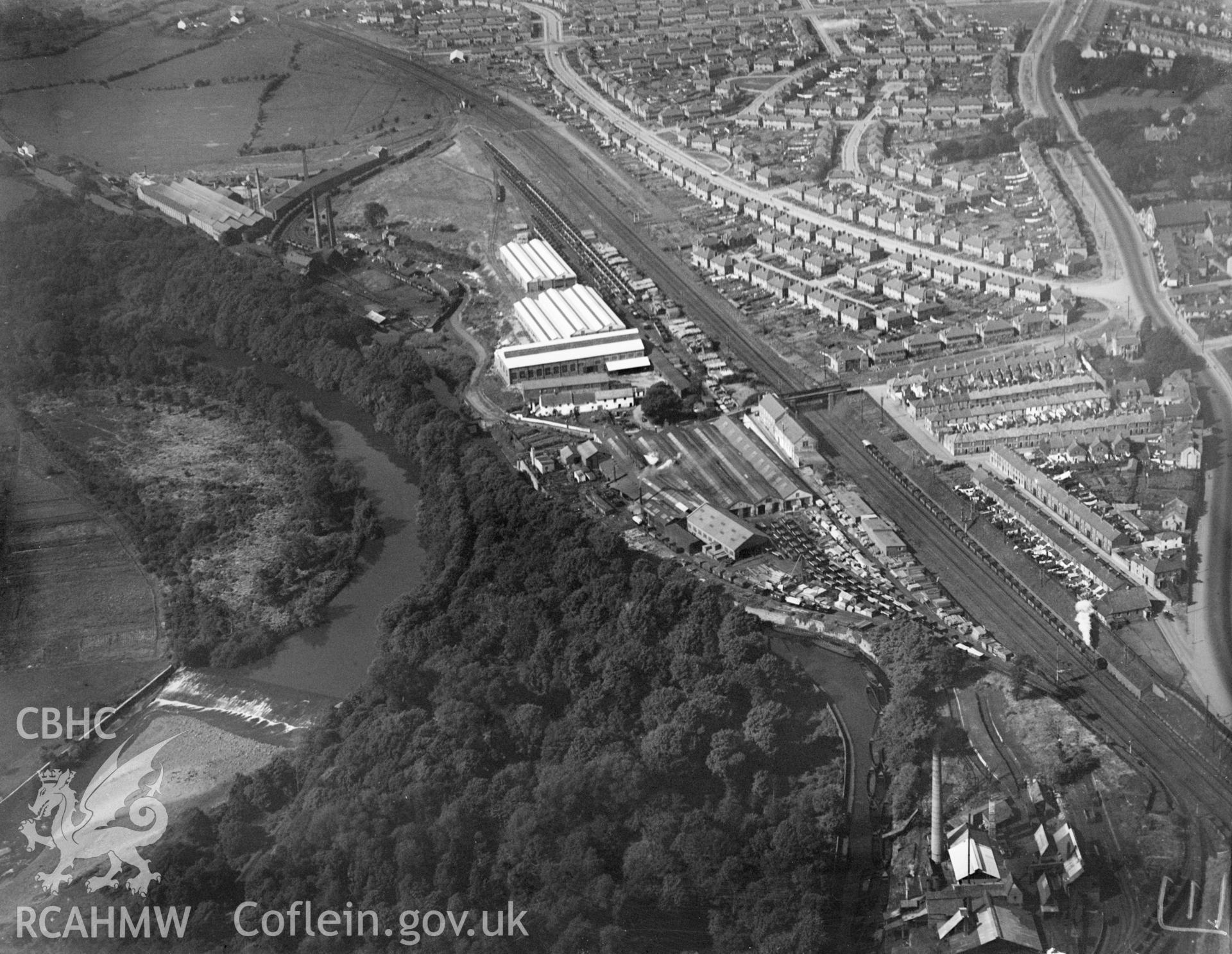 Hall Lewis & Co, Maindy, oblique aerial view. 5?x4? black and white glass plate negative.