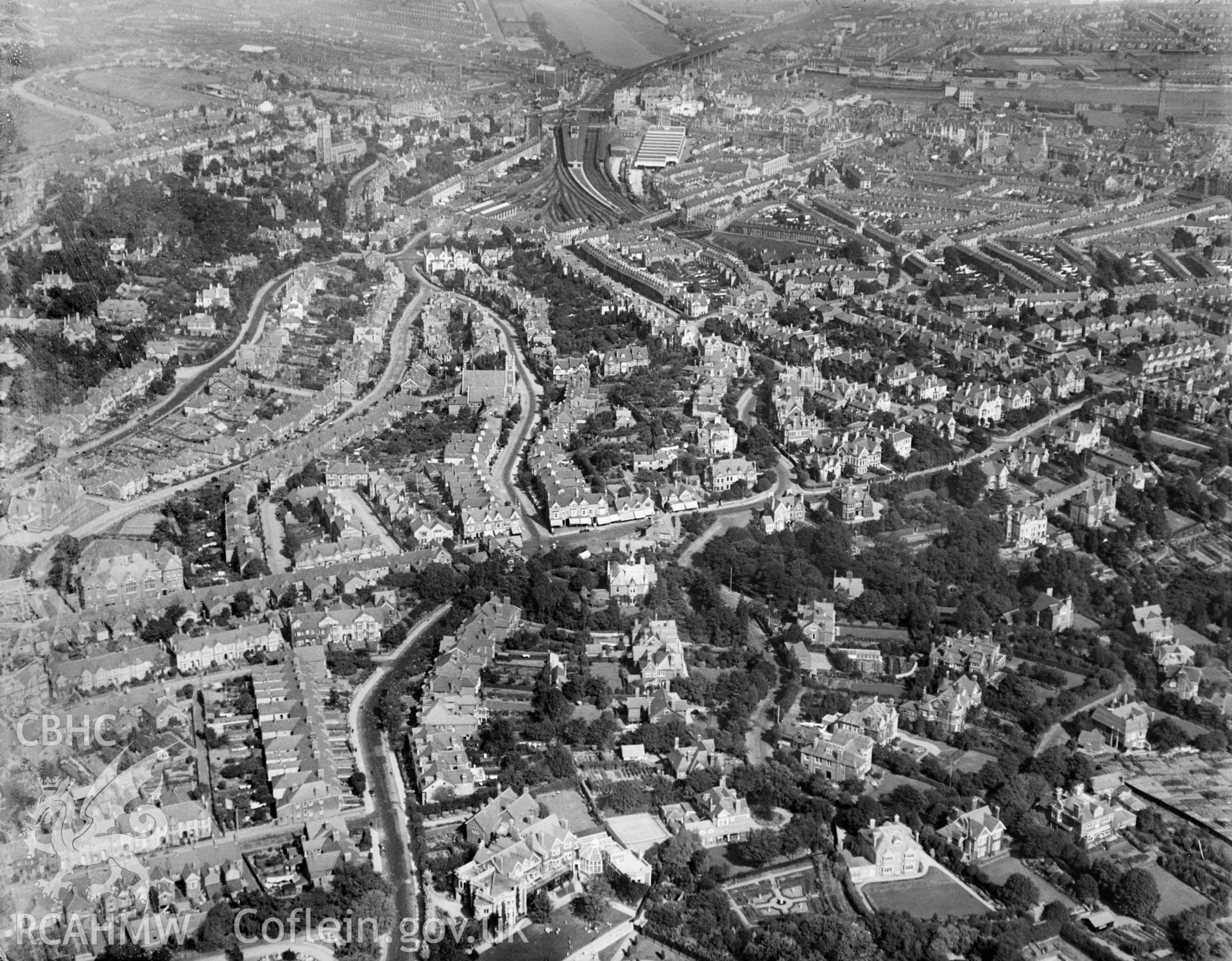 General view of Newport, oblique aerial view. 5?x4? black and white glass plate negative.