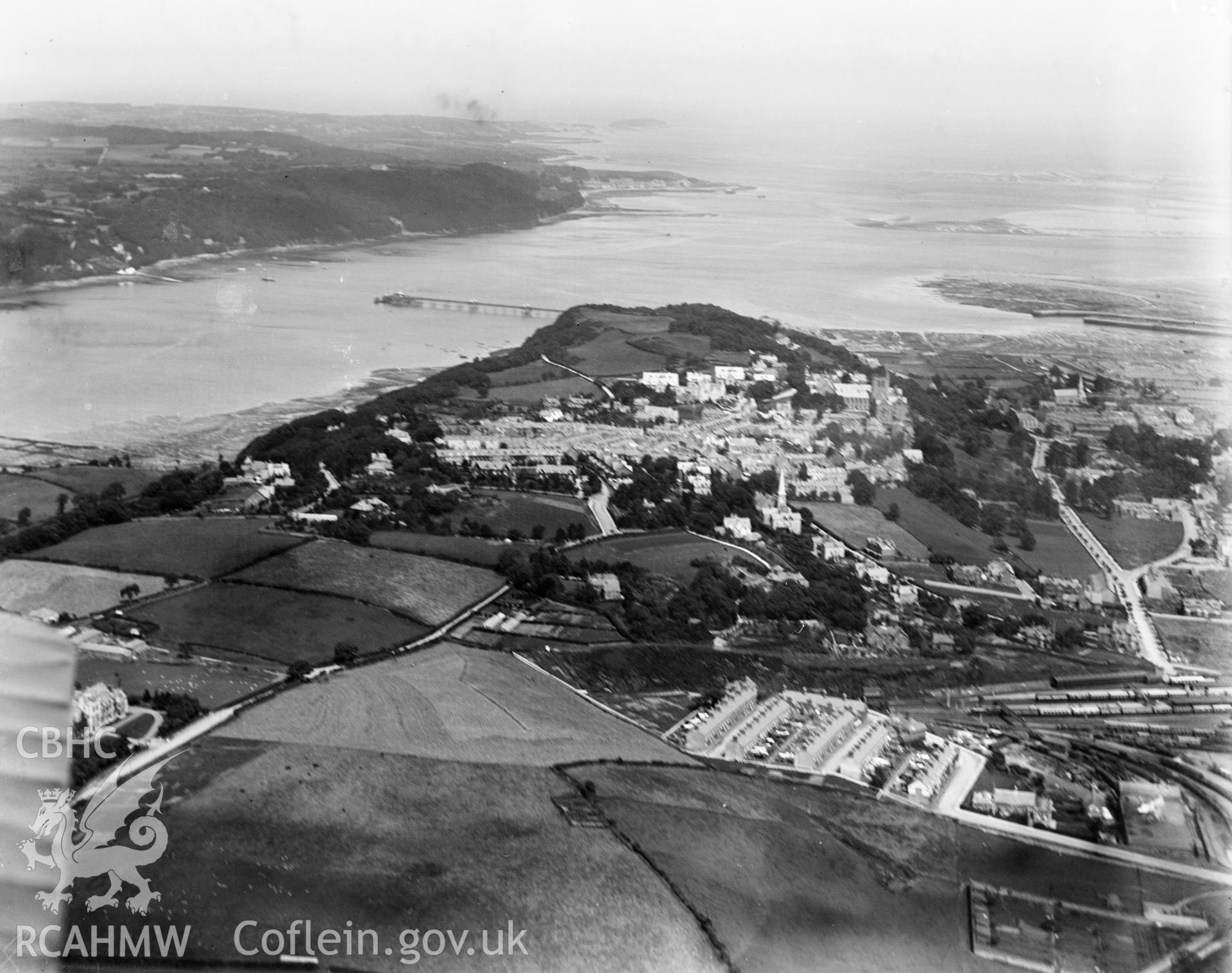 View of Bangor, oblique aerial view. 5?x4? black and white glass plate negative.
