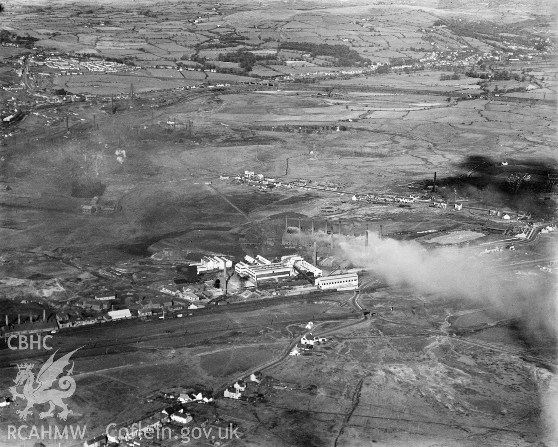 View of the National Smelting works, Llansamlet, commissioned by Imperial Smelting Corporation. Oblique aerial photograph, 5?x4? BW glass plate.