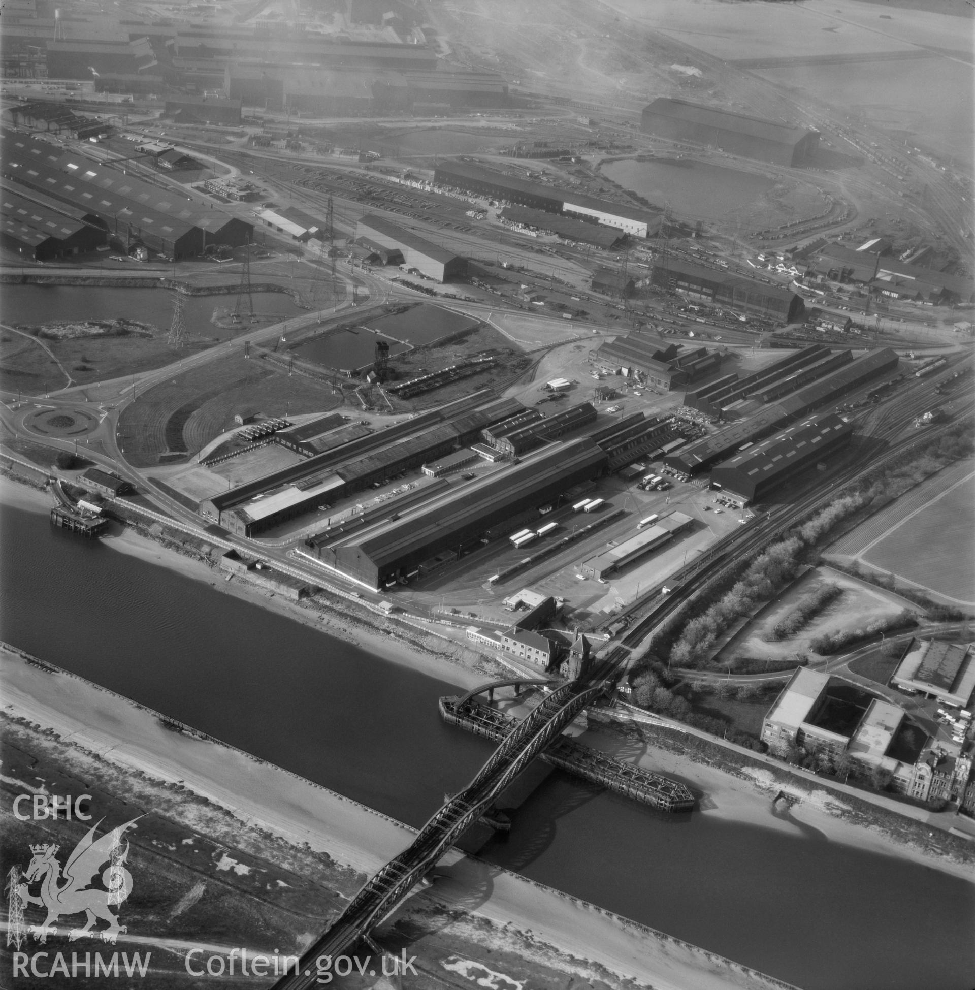 Black and white oblique aerial photograph showing Shotton Steelworks. From Aerofilms album Flints M-Z (W17), taken by Aerofilms Ltd and dated c. 1975.