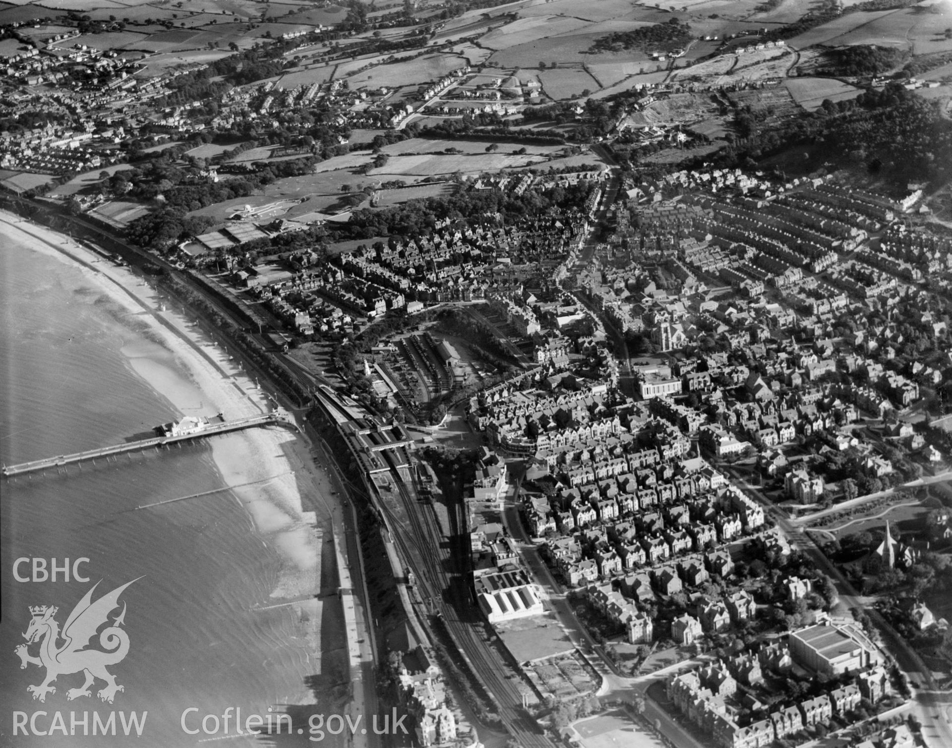 General view of Colwyn Bay, oblique aerial view. 5?x4? black and white glass plate negative.