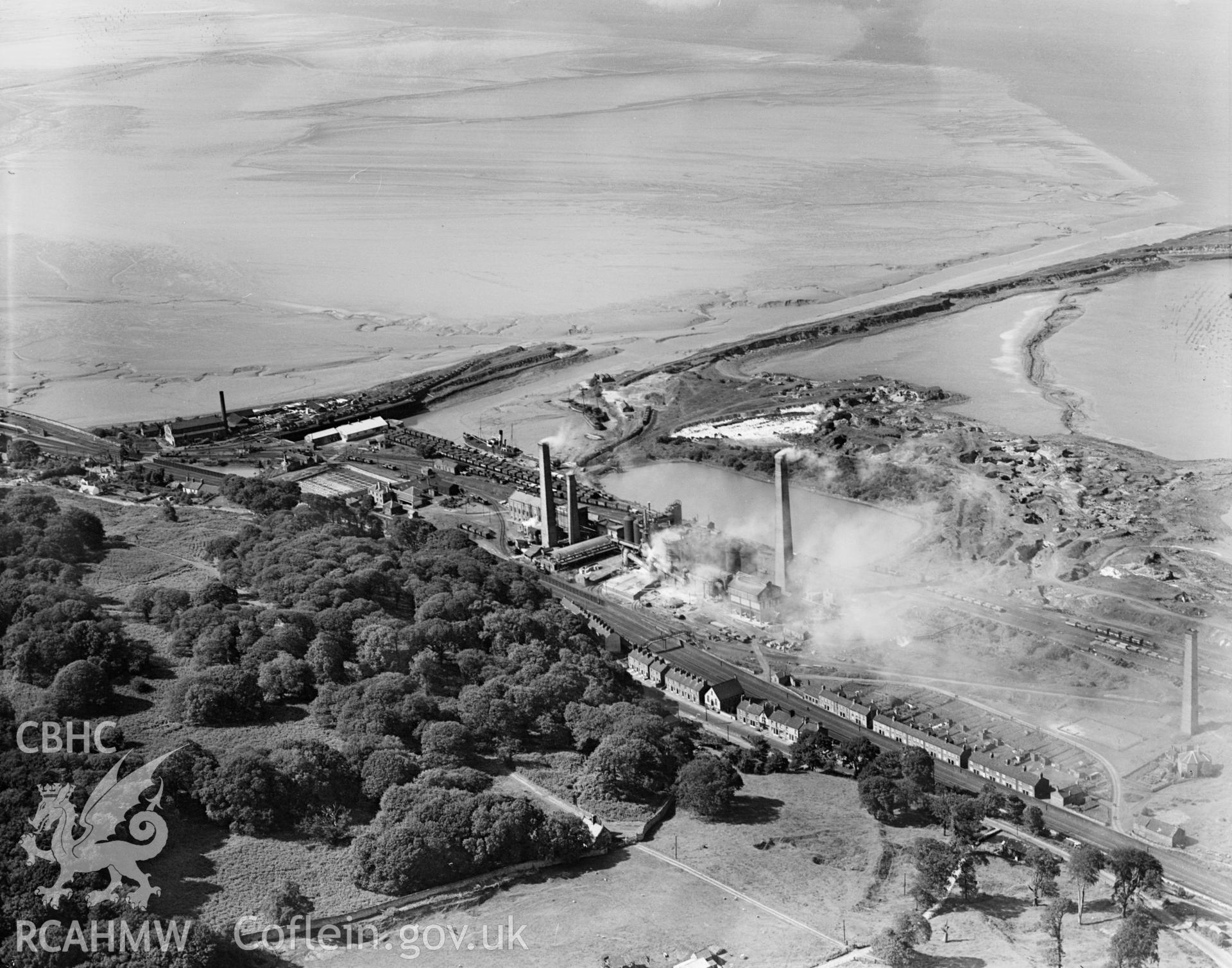 View of Mostyn showing Barwen & Mostyn Iron Co., oblique aerial view. 5?x4? black and white glass plate negative.
