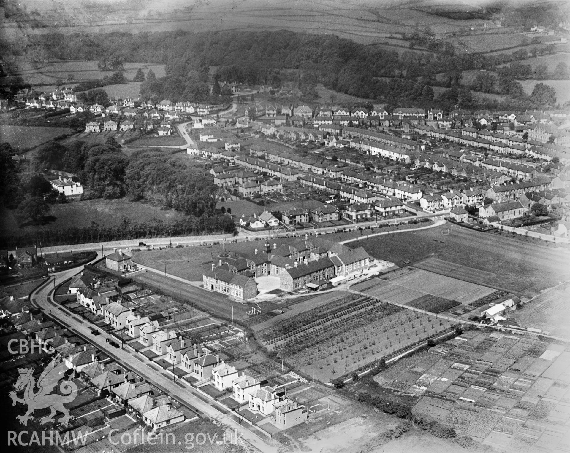 View of the School for the Blind, Bridgend, oblique aerial view. 5?x4? black and white glass plate negative.