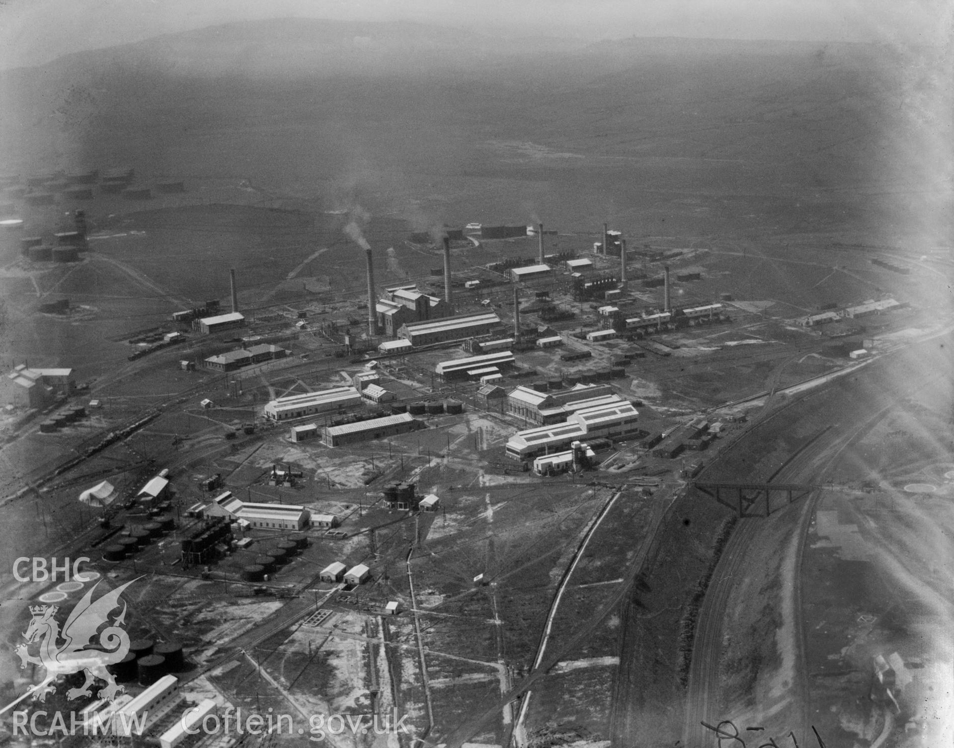 General view of the Anglo Iranian oil refinery, Llandarcy. Oblique aerial photograph, 5?x4? BW glass plate.