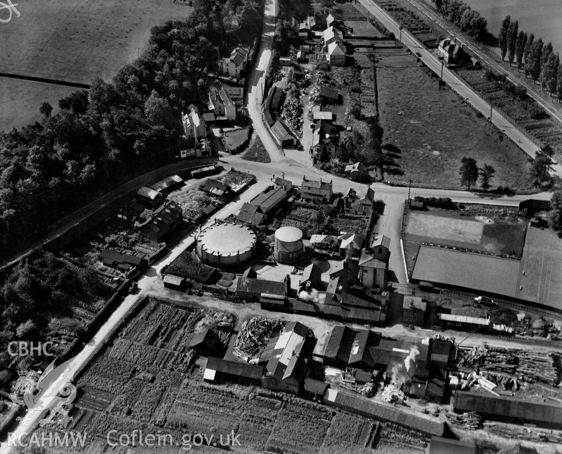 View of Monmouth Gas Works, oblique aerial view. 5?x4? black and white glass plate negative.