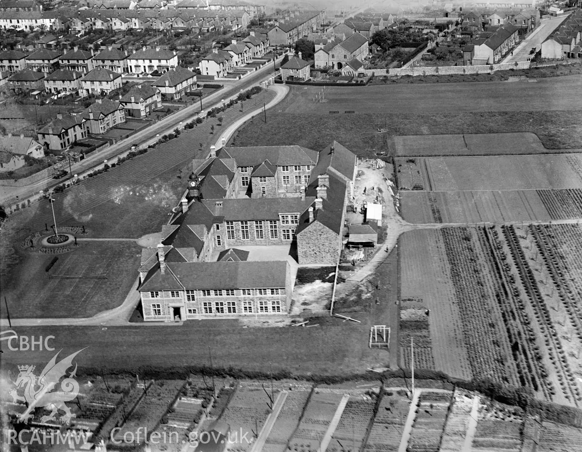 View of the School for the Blind, Bridgend, oblique aerial view. 5?x4? black and white glass plate negative.