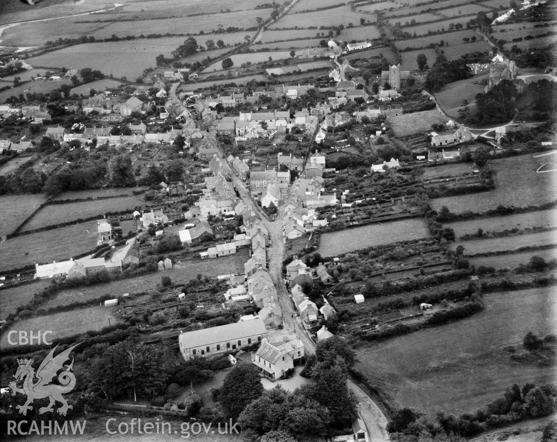General view of Newport, Pembrokeshire, oblique aerial view. 5?x4? black and white glass plate negative.