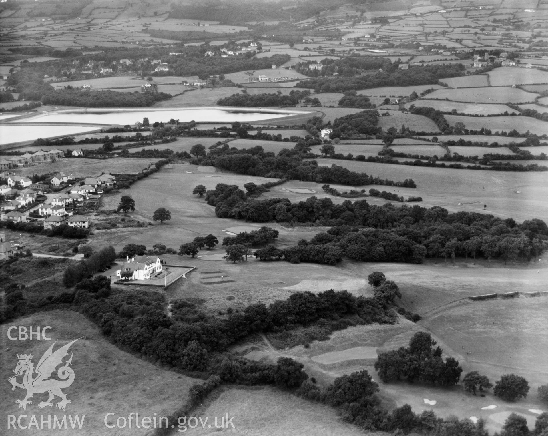 View of Cardiff golf club, oblique aerial view. 5?x4? black and white glass plate negative.