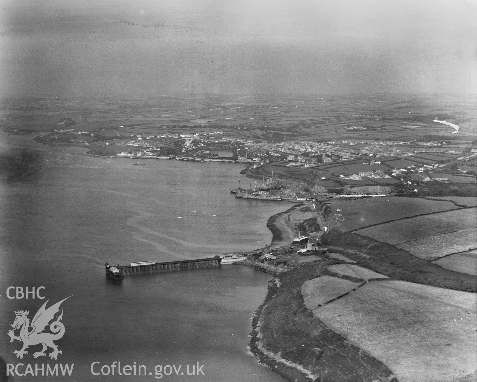 View of Milford Haven, oblique aerial view. 5?x4? black and white glass plate negative.