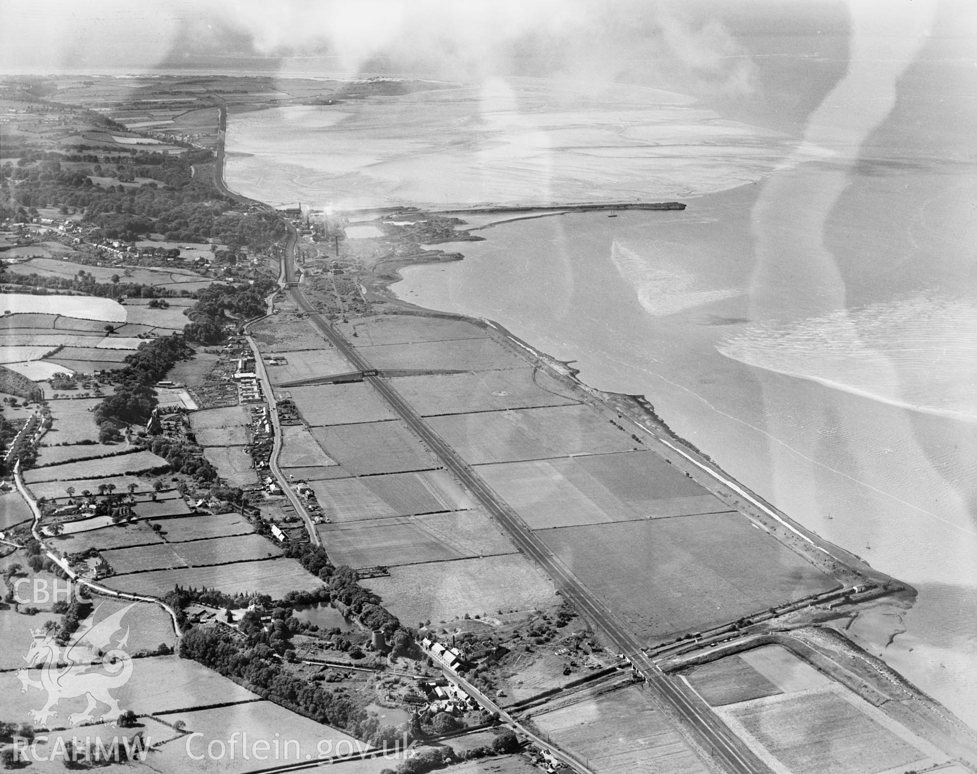 View of Mostyn showing Barwen & Mostyn Iron Co., oblique aerial view. 5?x4? black and white glass plate negative.