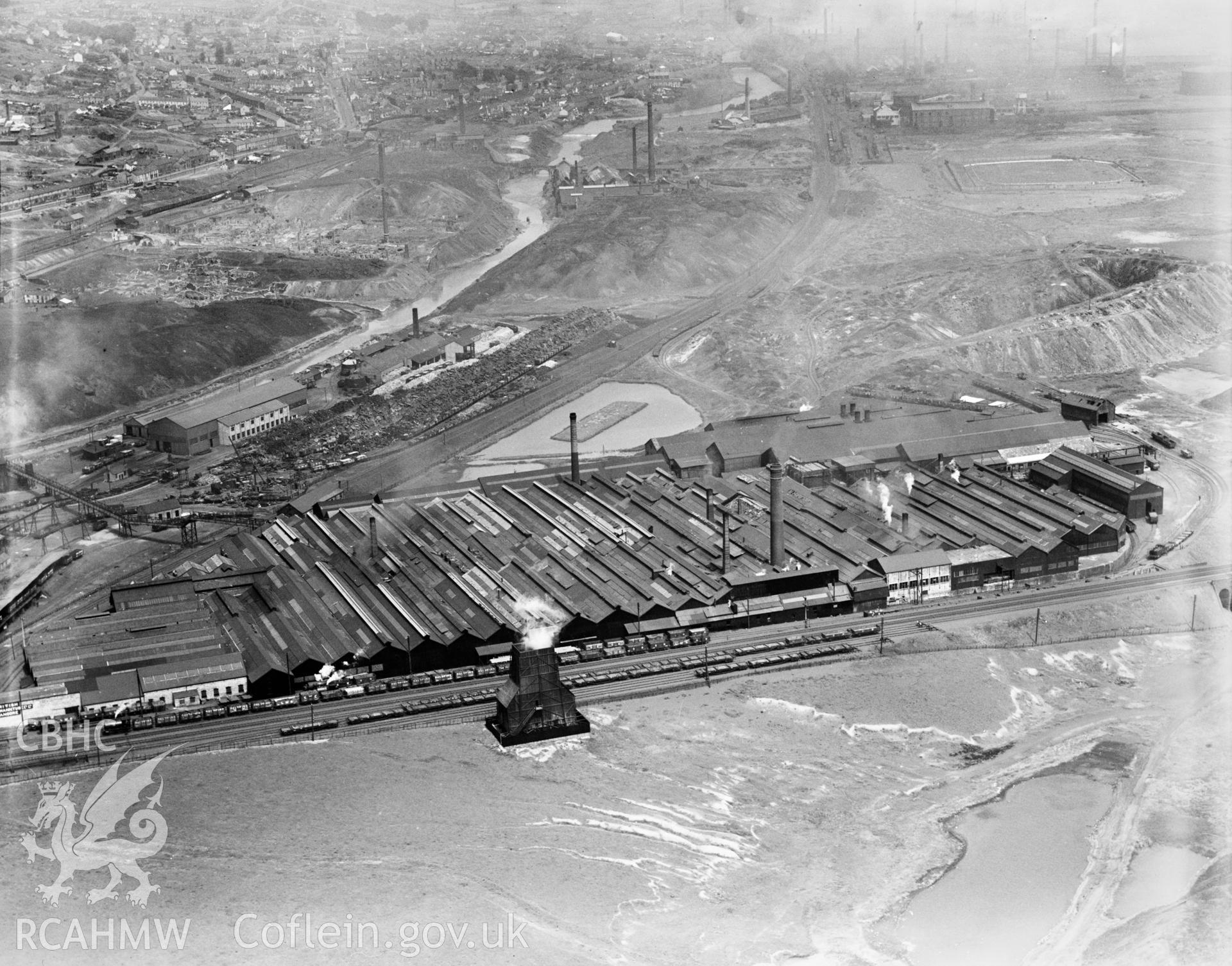 View of the British Mannesmann Tube Co., Landore, Swansea, oblique aerial view. 5?x4? black and white glass plate negative.