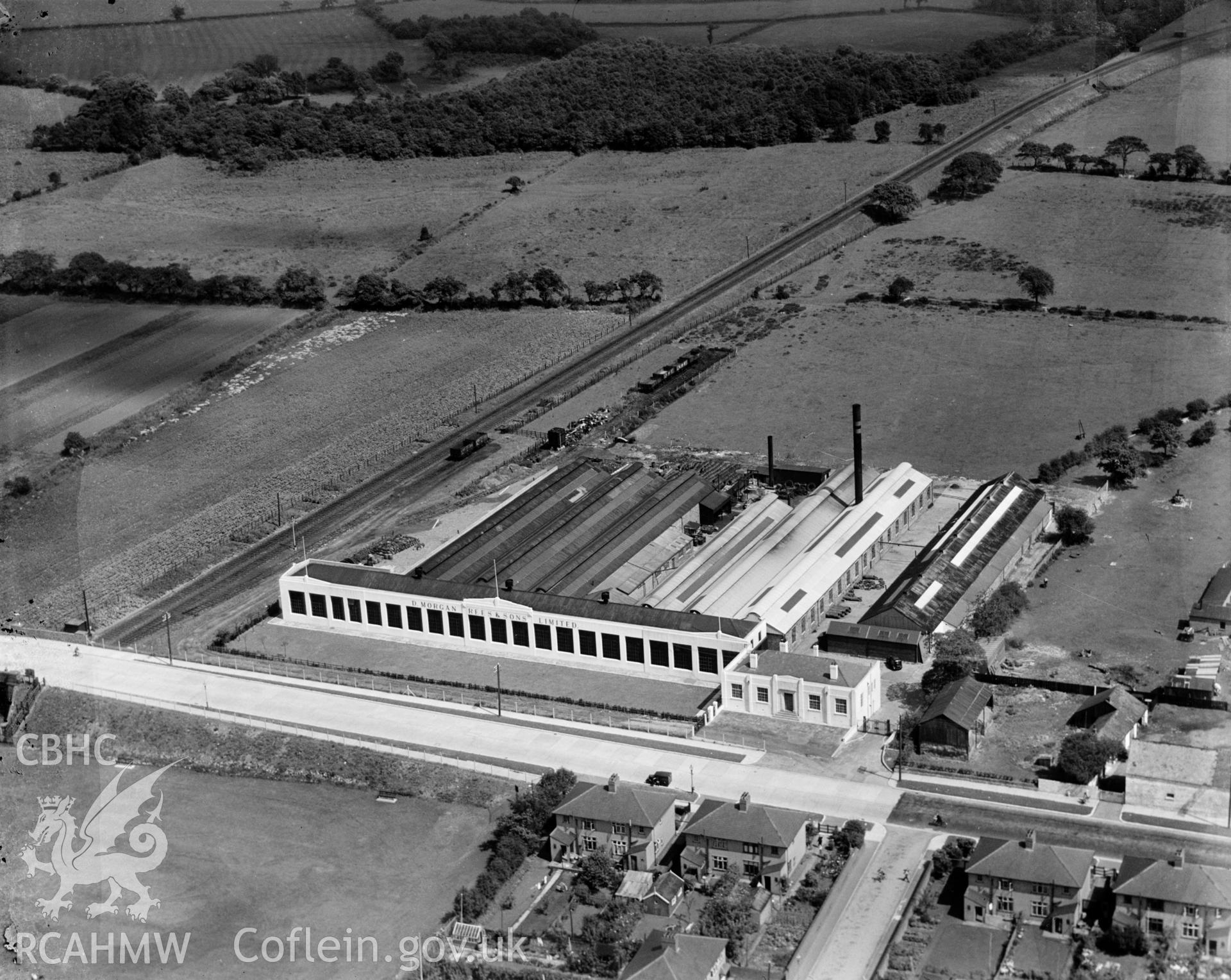 View of W. Morgan Rees & Sons Ltd. Works at Whitchurch, oblique aerial view. 5?x4? black and white glass plate negative.