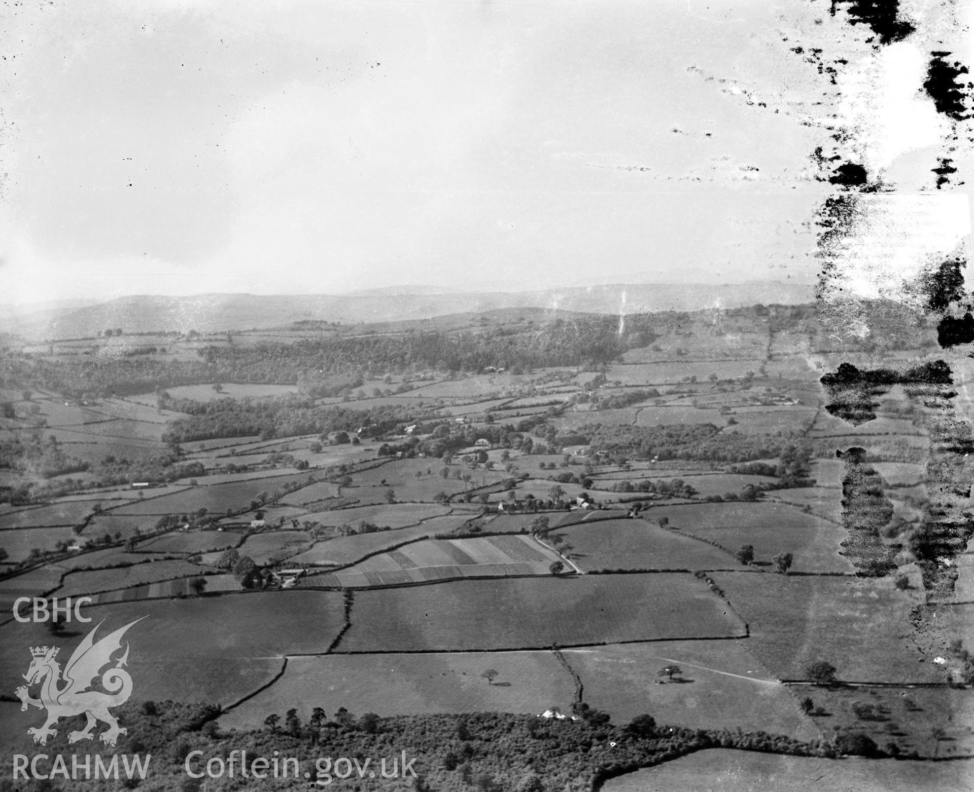 Distant view of landscape near Ebbw Vale, oblique aerial view. 5?x4? black and white glass plate negative.