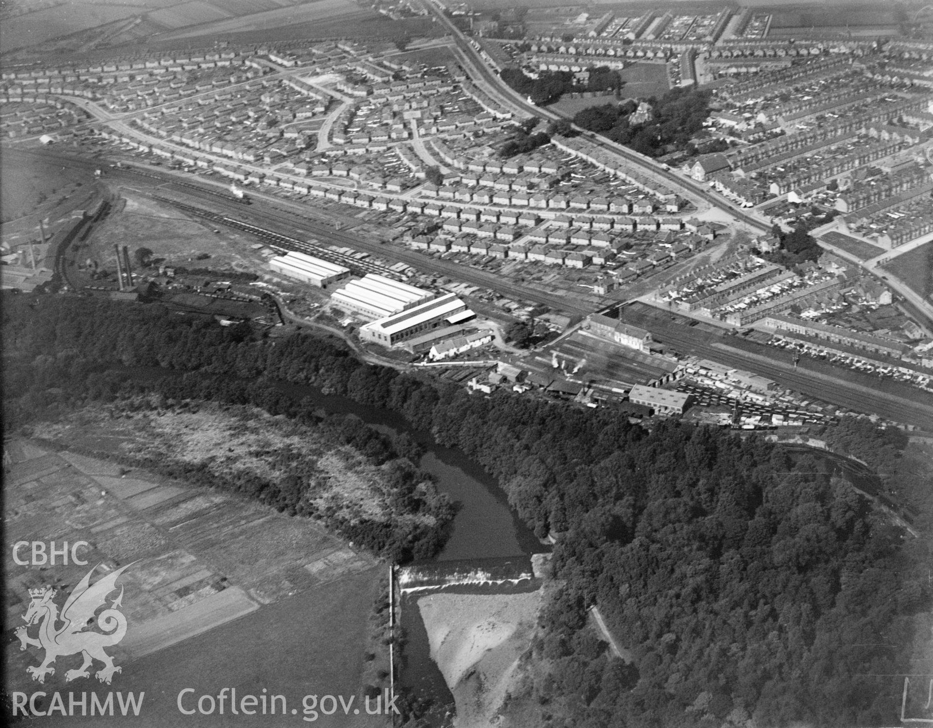 Hall Lewis & Co, Maindy, oblique aerial view. 5?x4? black and white glass plate negative.
