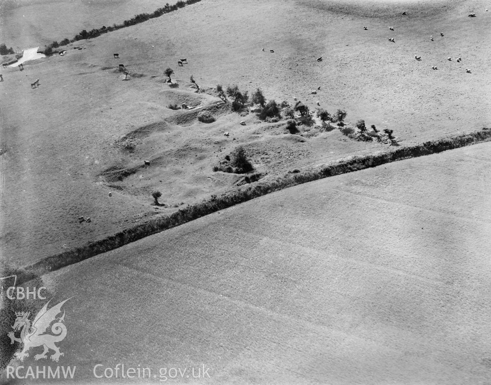 lime kiln and quarry, Rhoose airport site, oblique aerial view. 5?x4? black and white glass plate negative.