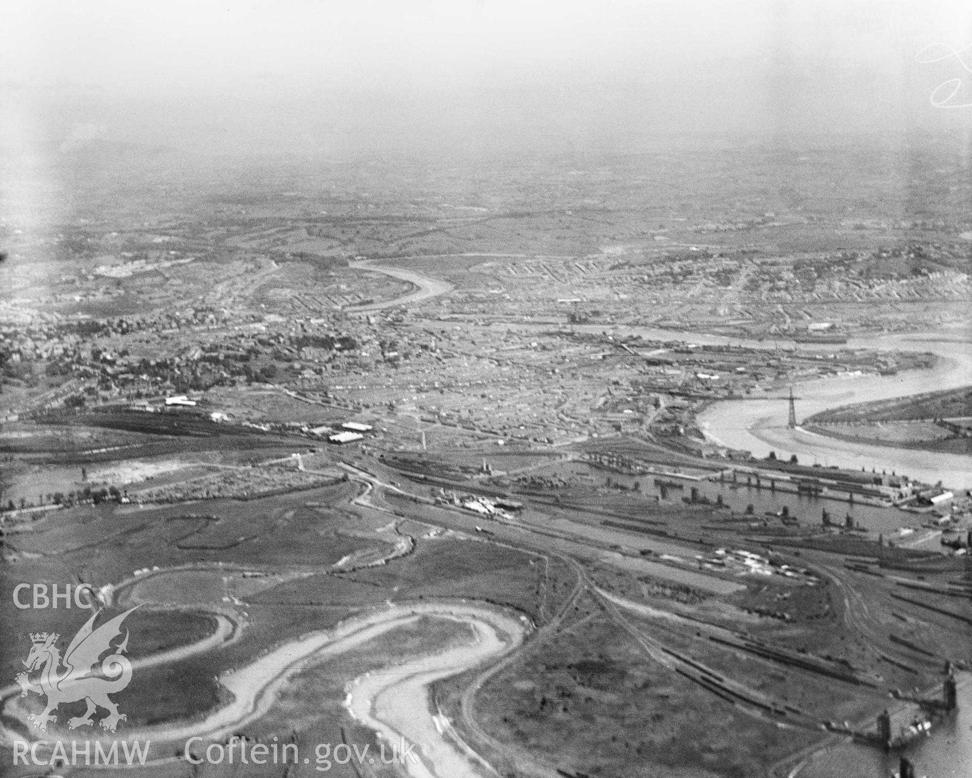 General view of Newport, oblique aerial view. 5?x4? black and white glass plate negative.