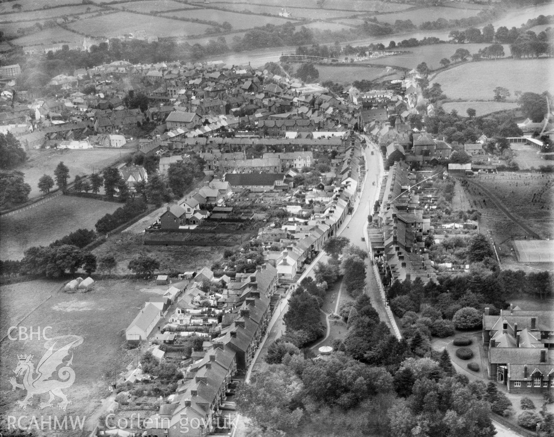 General view of Cardigan, oblique aerial view. 5?x4? black and white glass plate negative.