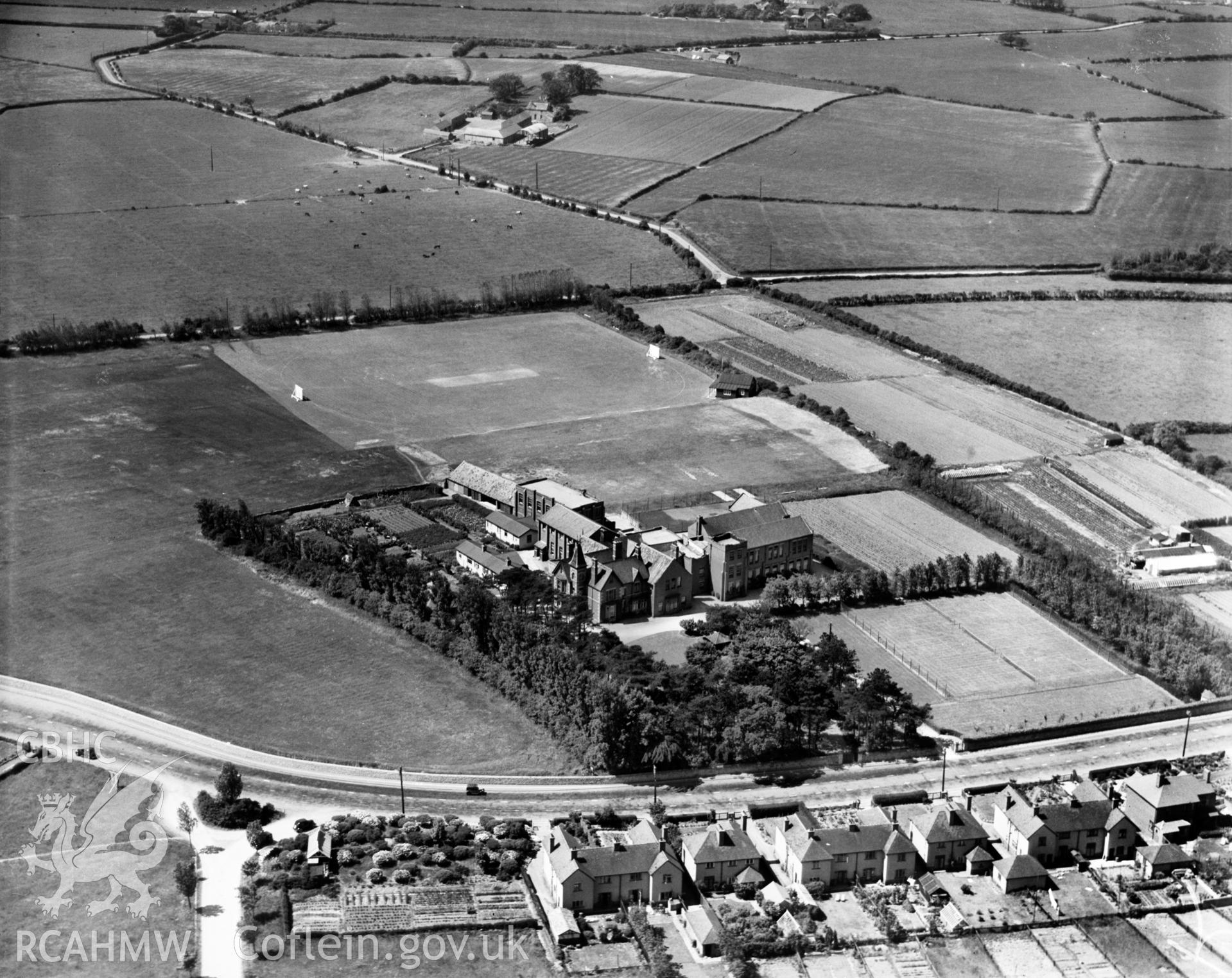 View of Epworth College, Rhyl, oblique aerial view. 5?x4? black and white glass plate negative.
