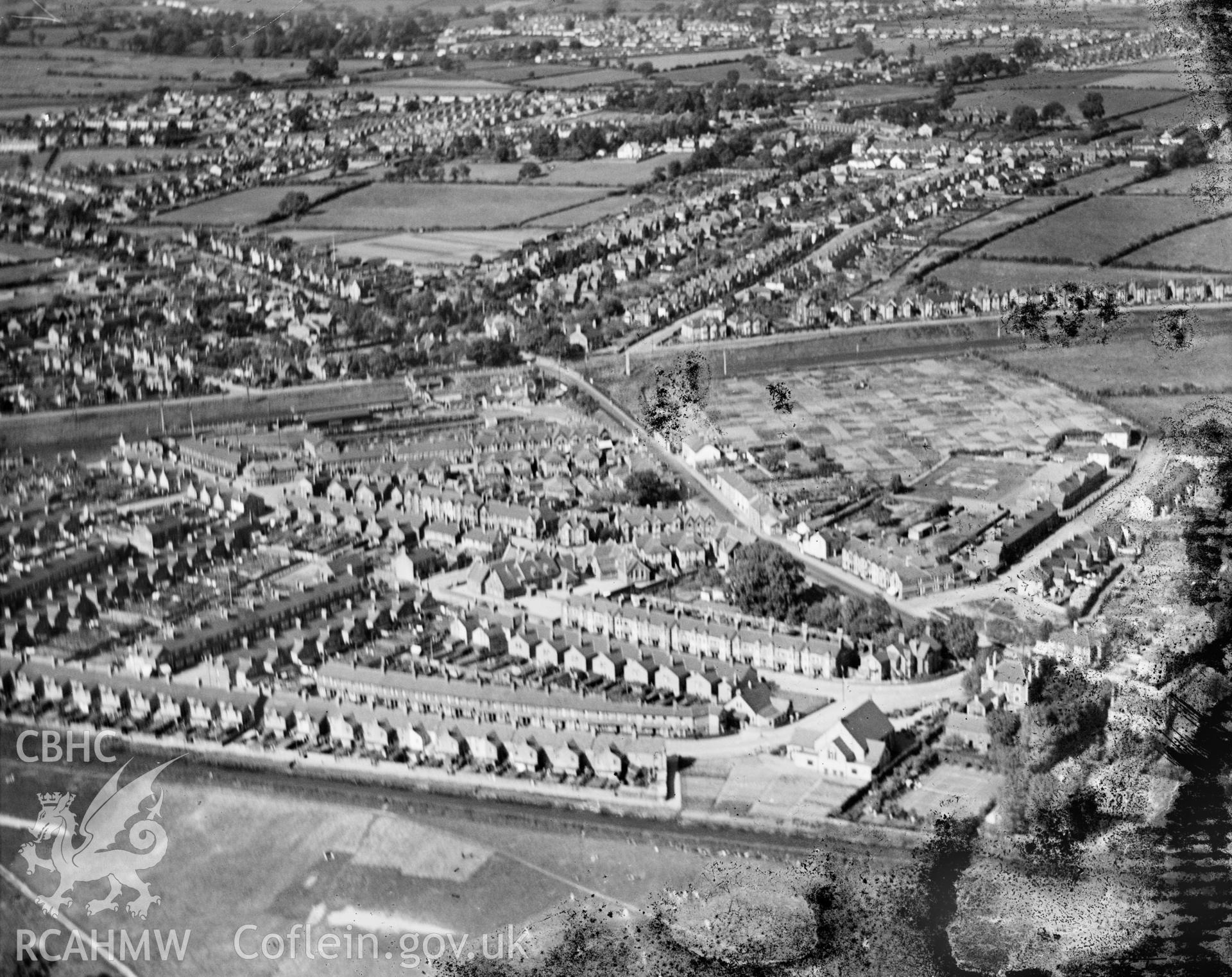 General view of Llandaff North, oblique aerial view. 5?x4? black and white glass plate negative.