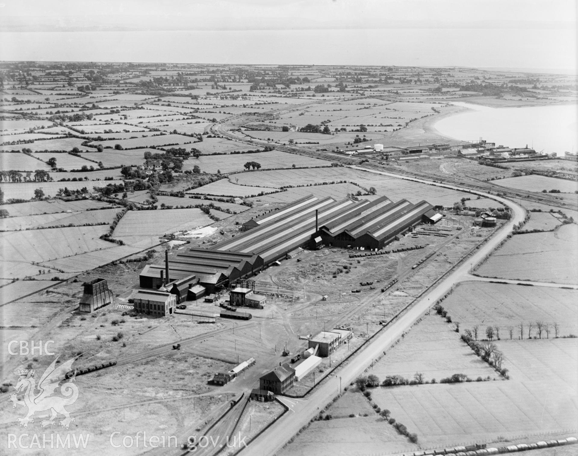 View of British Mannesmann Tube Co., Newport, oblique aerial view. 5?x4? black and white glass plate negative.
