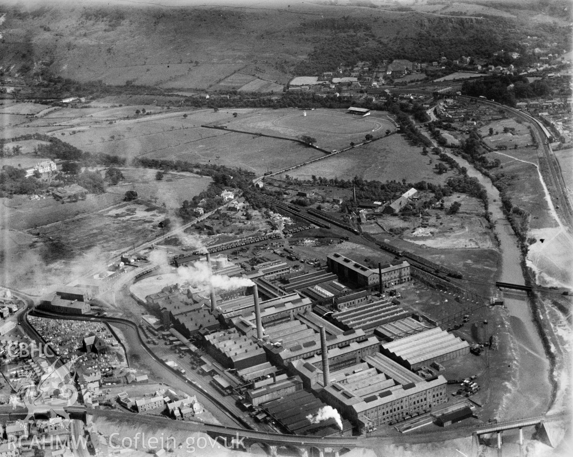 View of Mond Nickel Ltd., Clydach, oblique aerial view. 5?x4? black and white glass plate negative.