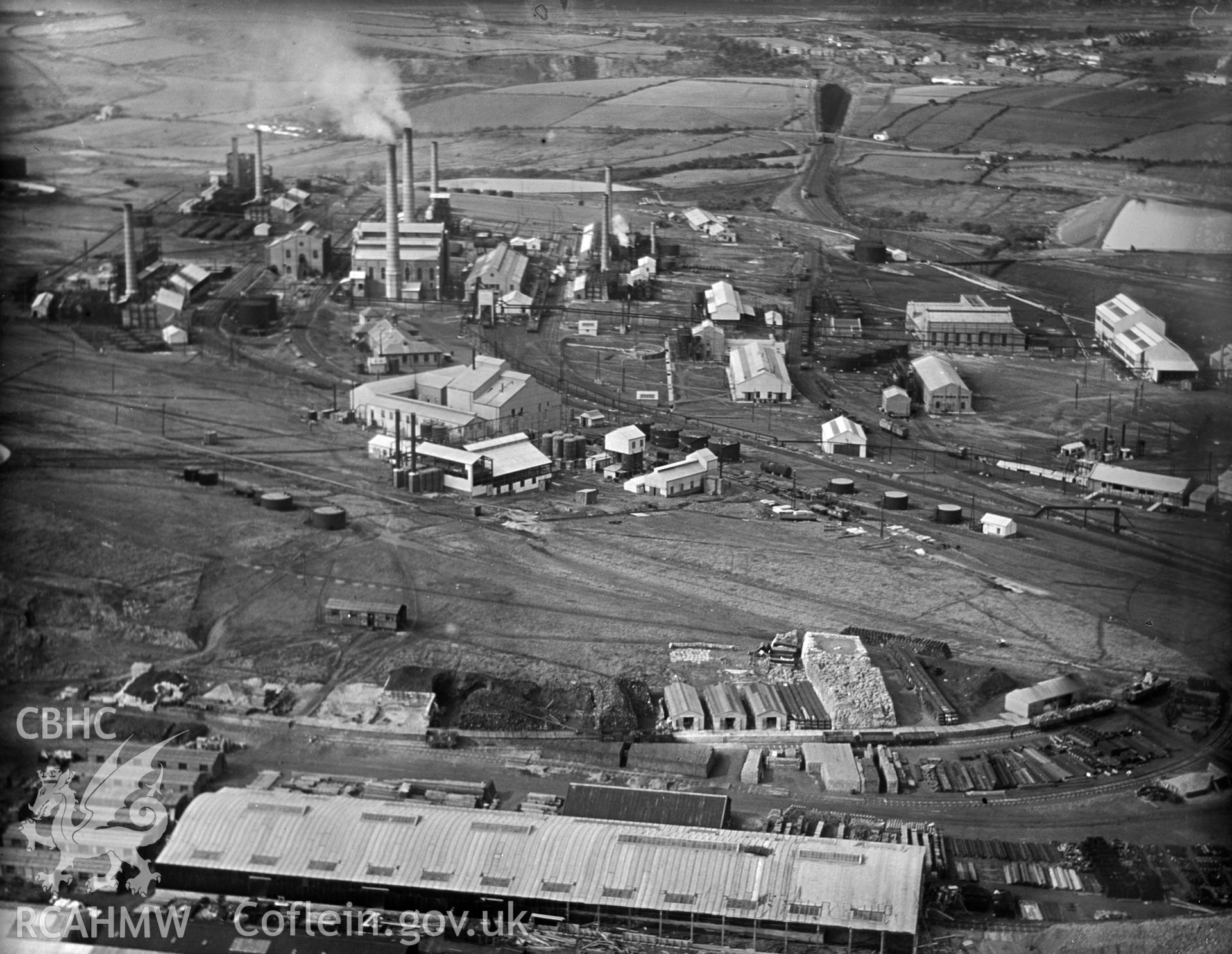 View of Swansea Anglo Persian Oil Co. (Llandarcy Oil Refinery), oblique aerial view. 5?x4? black and white glass plate negative.