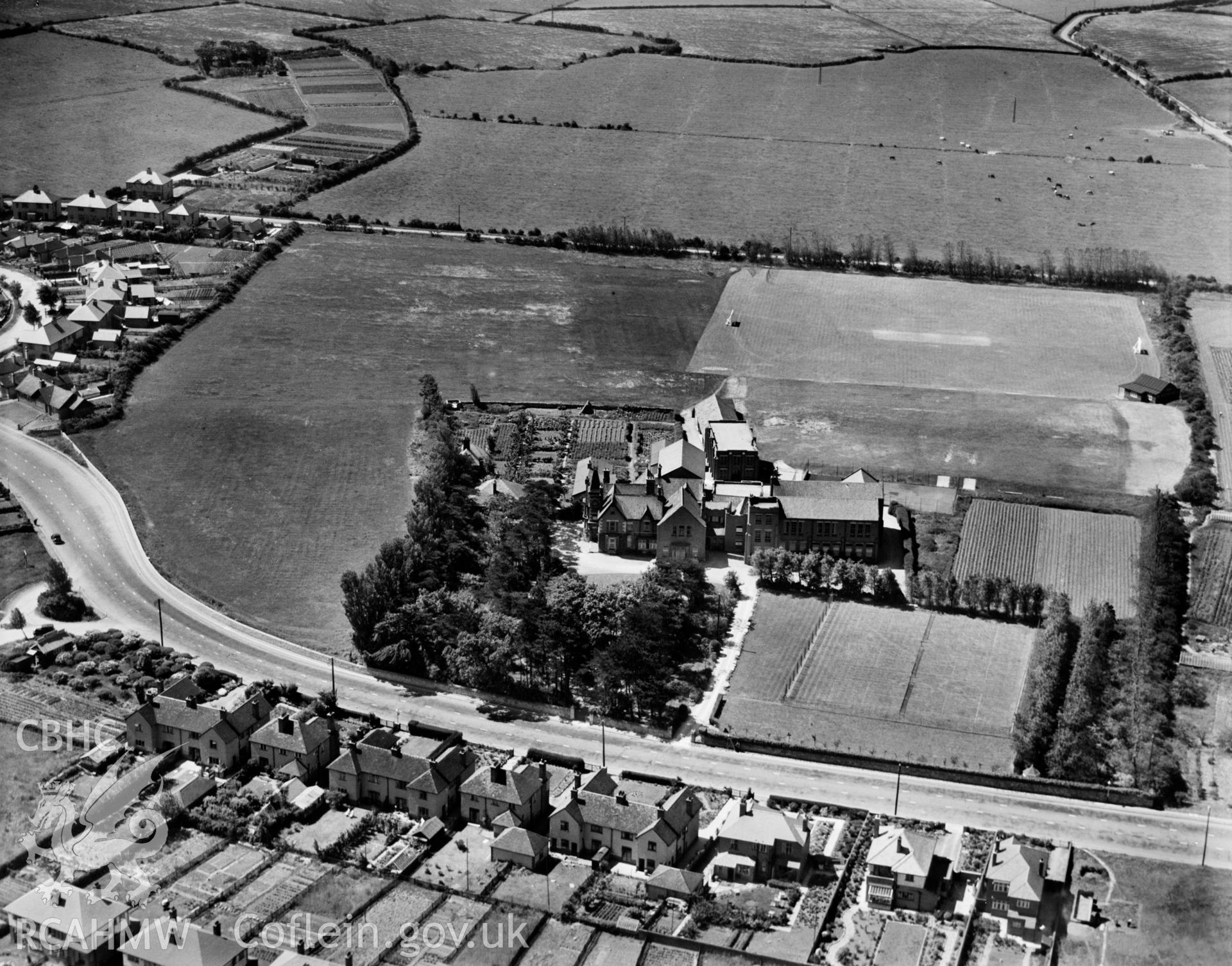View of Epworth College, Rhyl, oblique aerial view. 5?x4? black and white glass plate negative.
