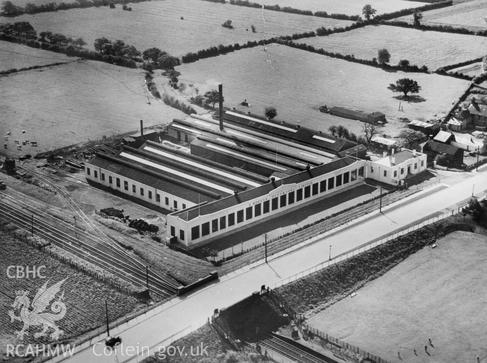 View of W. Morgan Rees & Sons Ltd. Works at Whitchurch, Cardiff. Oblique aerial photograph, 5?x4? BW glass plate.