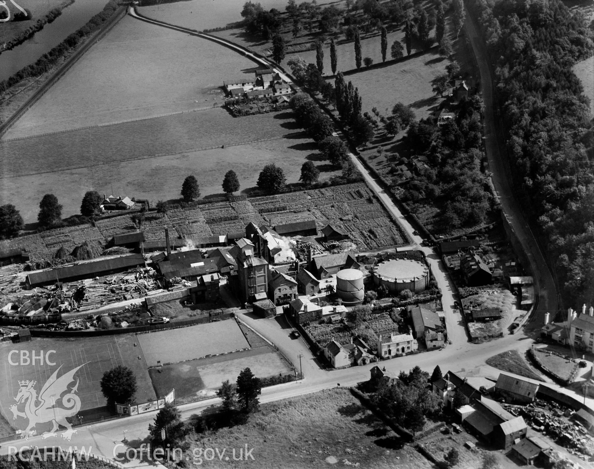 View of Monmouth Gas Works, oblique aerial view. 5?x4? black and white glass plate negative.