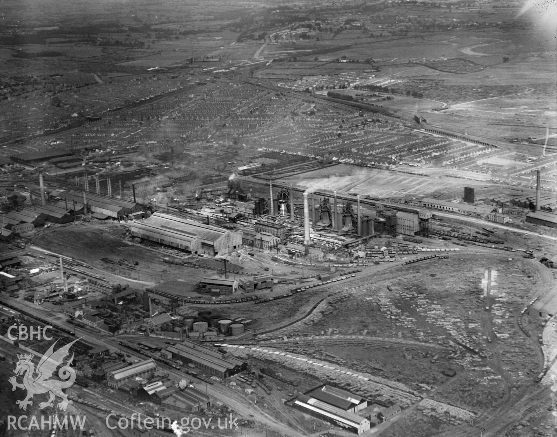 Guest, Keen & Nettleford works, Cardiff, oblique aerial view. 5?x4? black and white glass plate negative.