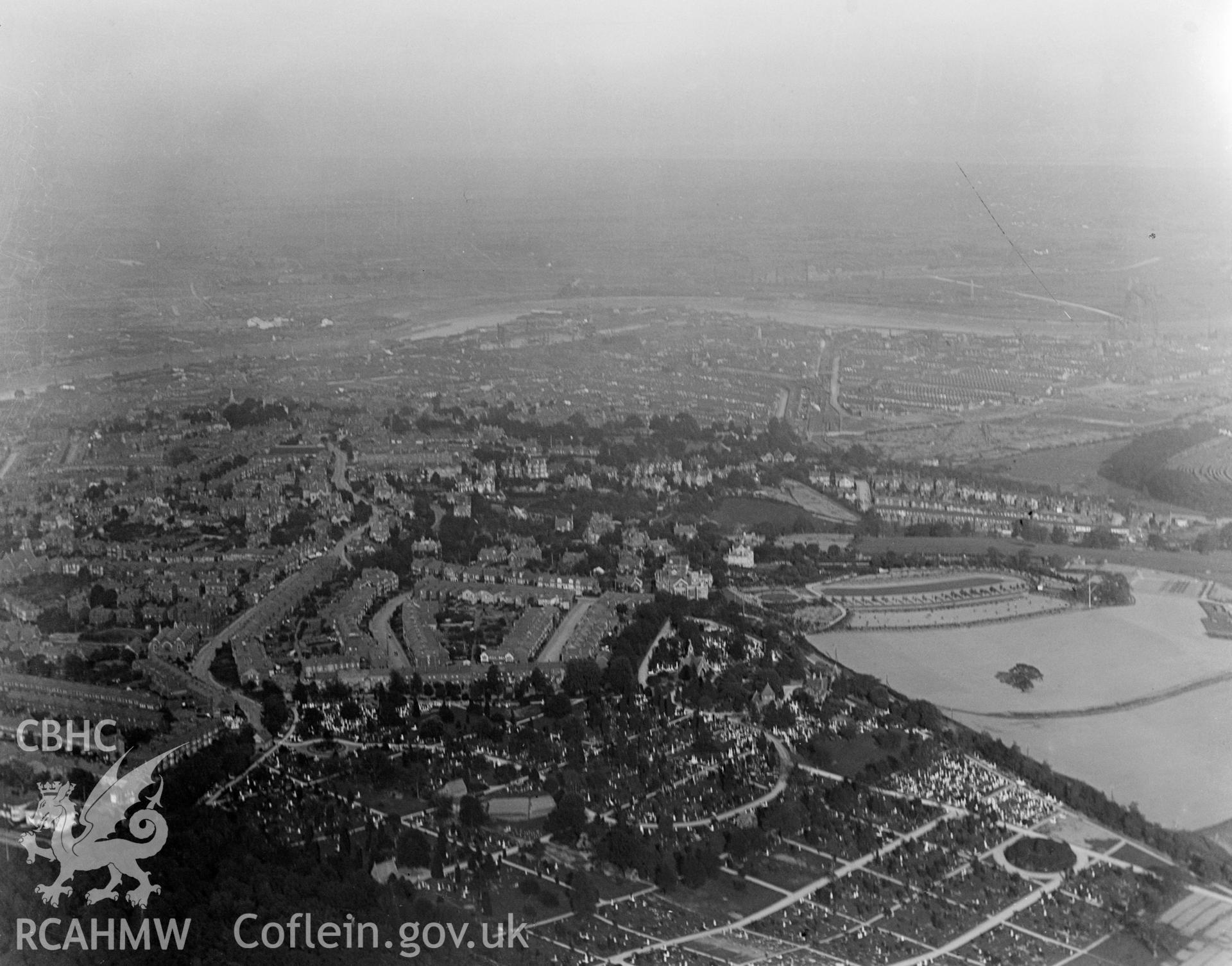 General view of Newport, oblique aerial view. 5?x4? black and white glass plate negative.