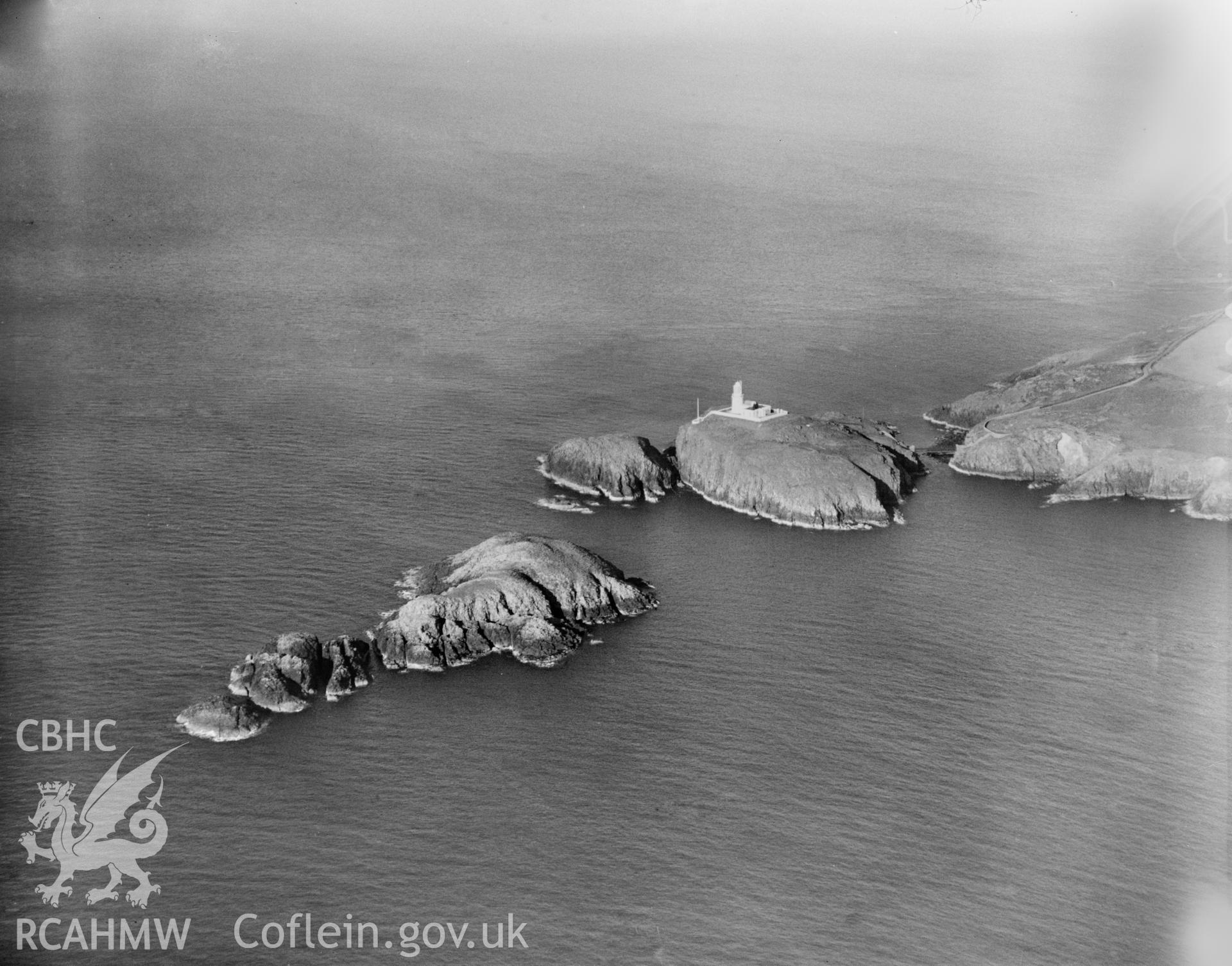 View of Strumble Head and lighthouse, oblique aerial view. 5?x4? black and white glass plate negative.