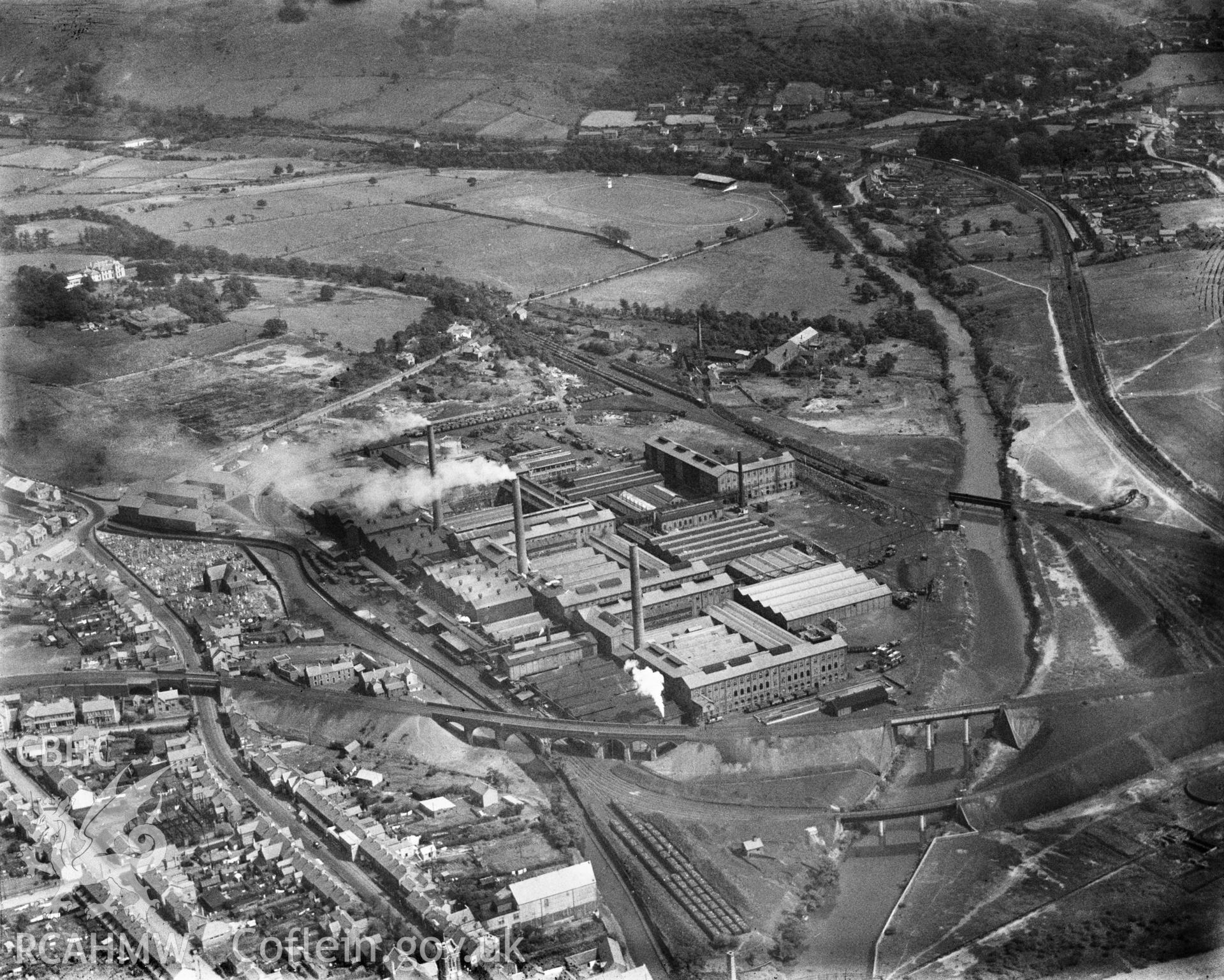 General view of Clydach and the Mond Nickel Works. Oblique aerial photograph, 5?x4? BW glass plate.