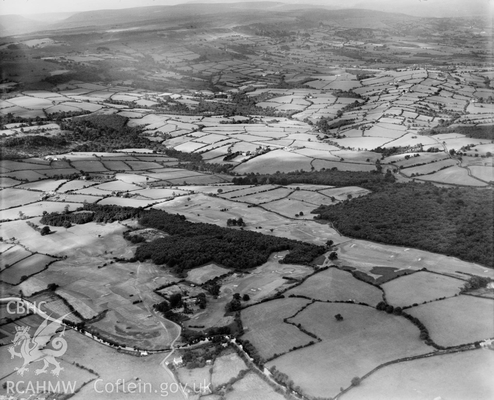 View of Llanishen golf club, oblique aerial view. 5?x4? black and white glass plate negative.