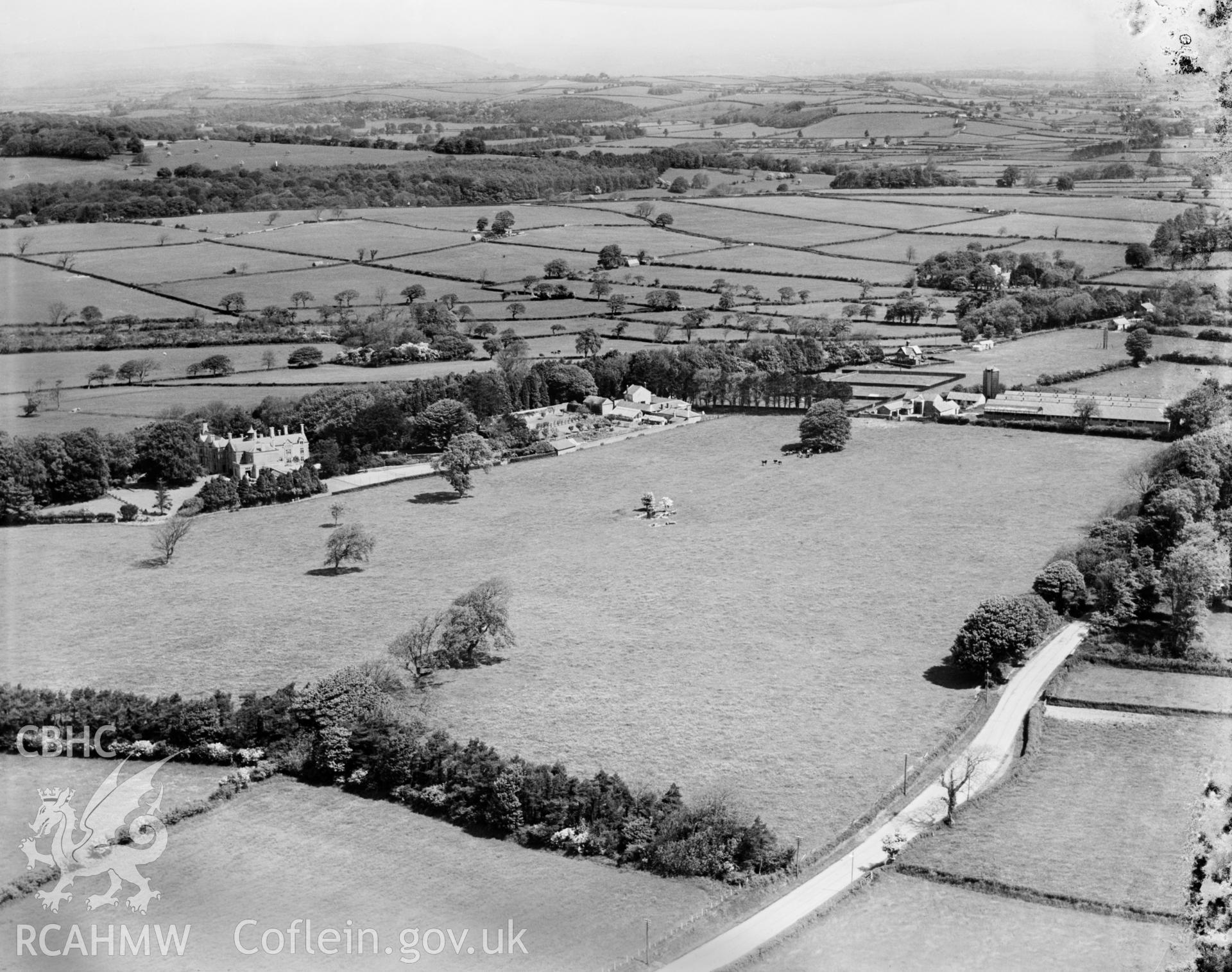 View of Prince of Wales Hospital, Cowbridge, oblique aerial view. 5?x4? black and white glass plate negative.