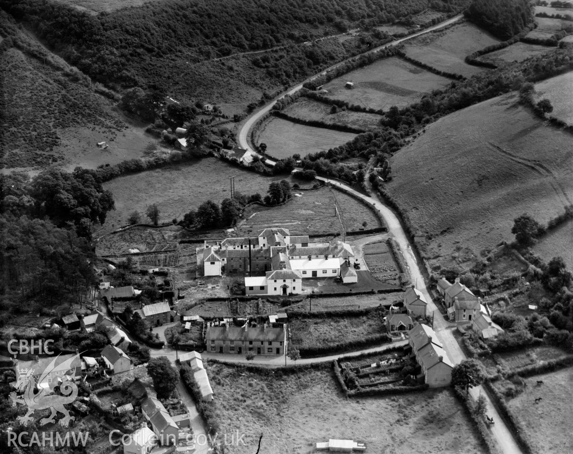 View of Garstand Creameries, Newcastle Emlyn, oblique aerial view. 5?x4? black and white glass plate negative.