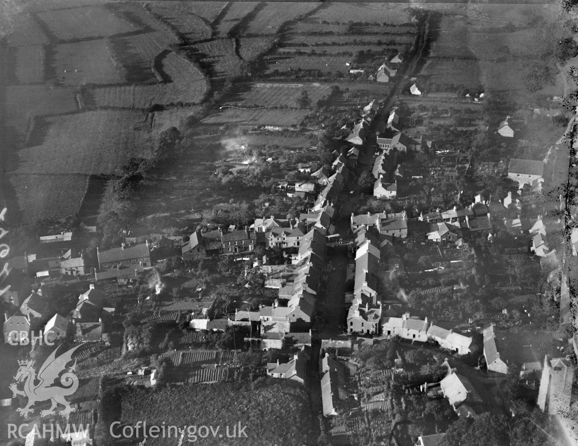 View of Newport, Pembrokeshire, oblique aerial view. 5?x4? black and white glass plate negative.
