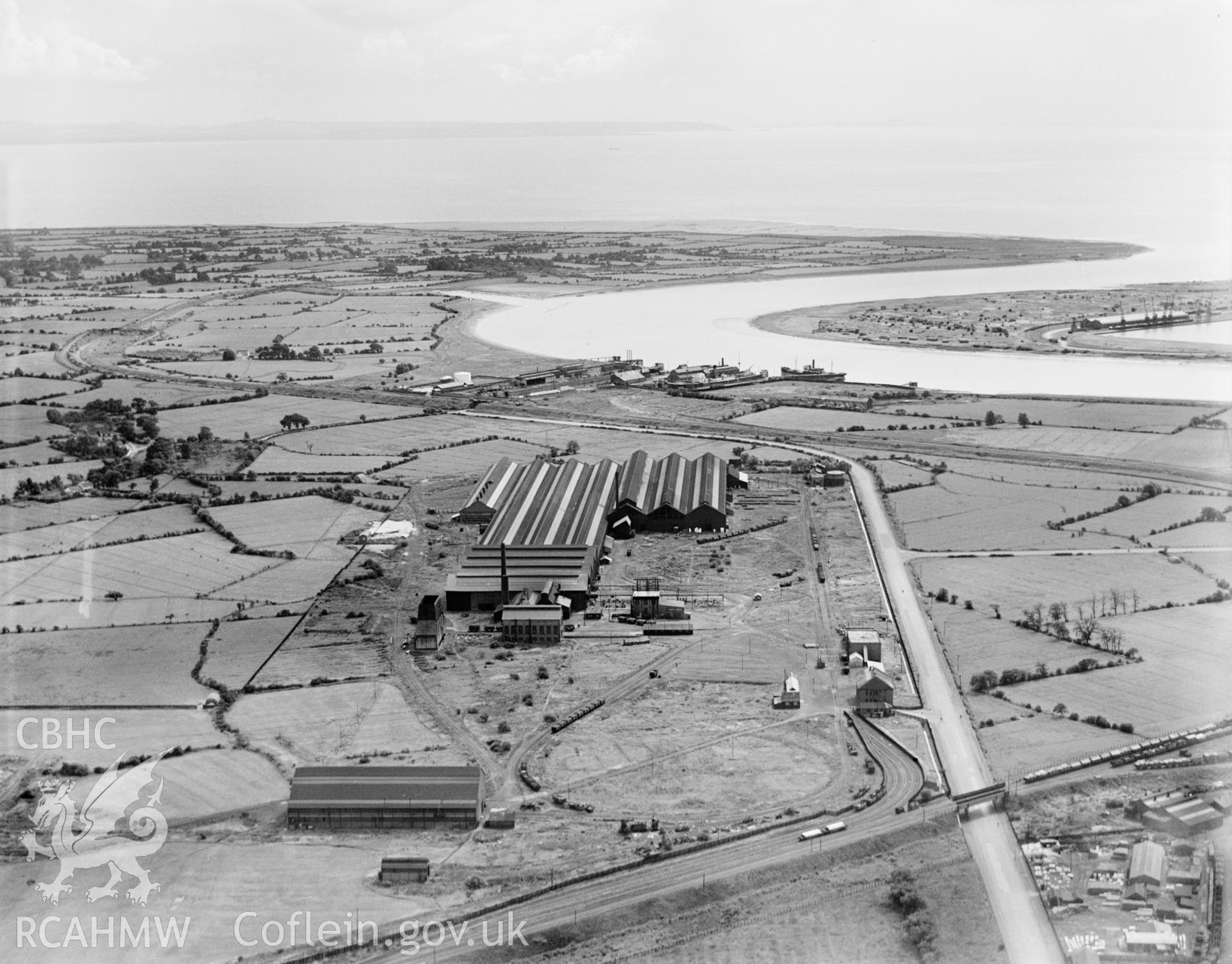 View of British Mannesmann Tube Co., Newport, oblique aerial view. 5?x4? black and white glass plate negative.