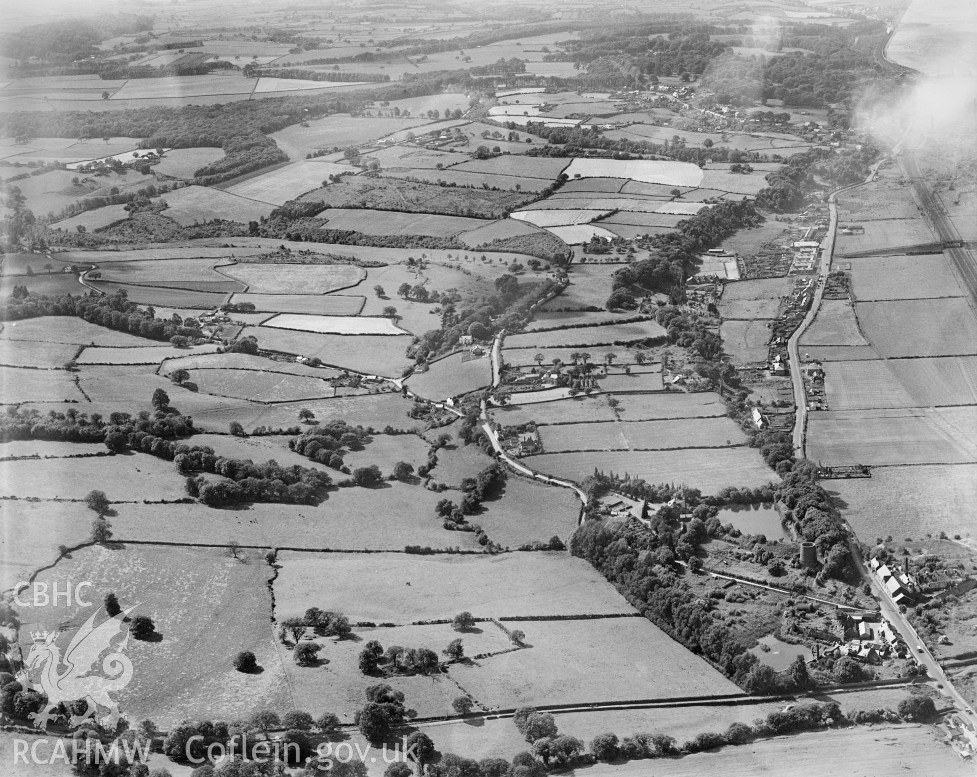 View of landscape near Mostyn, oblique aerial view. 5?x4? black and white glass plate negative.