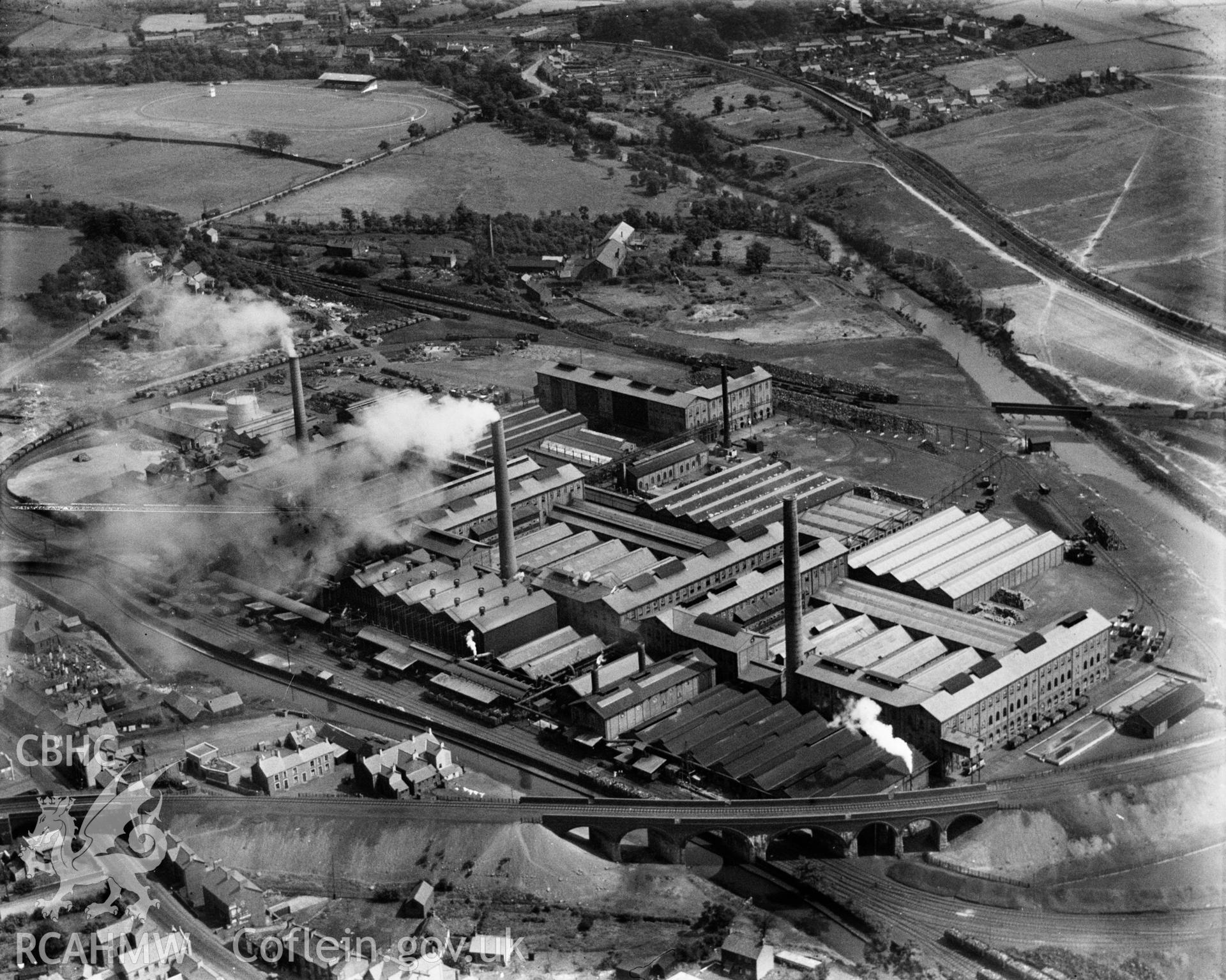 View of Mond Nickel Ltd., Clydach, oblique aerial view. 5?x4? black and white glass plate negative.
