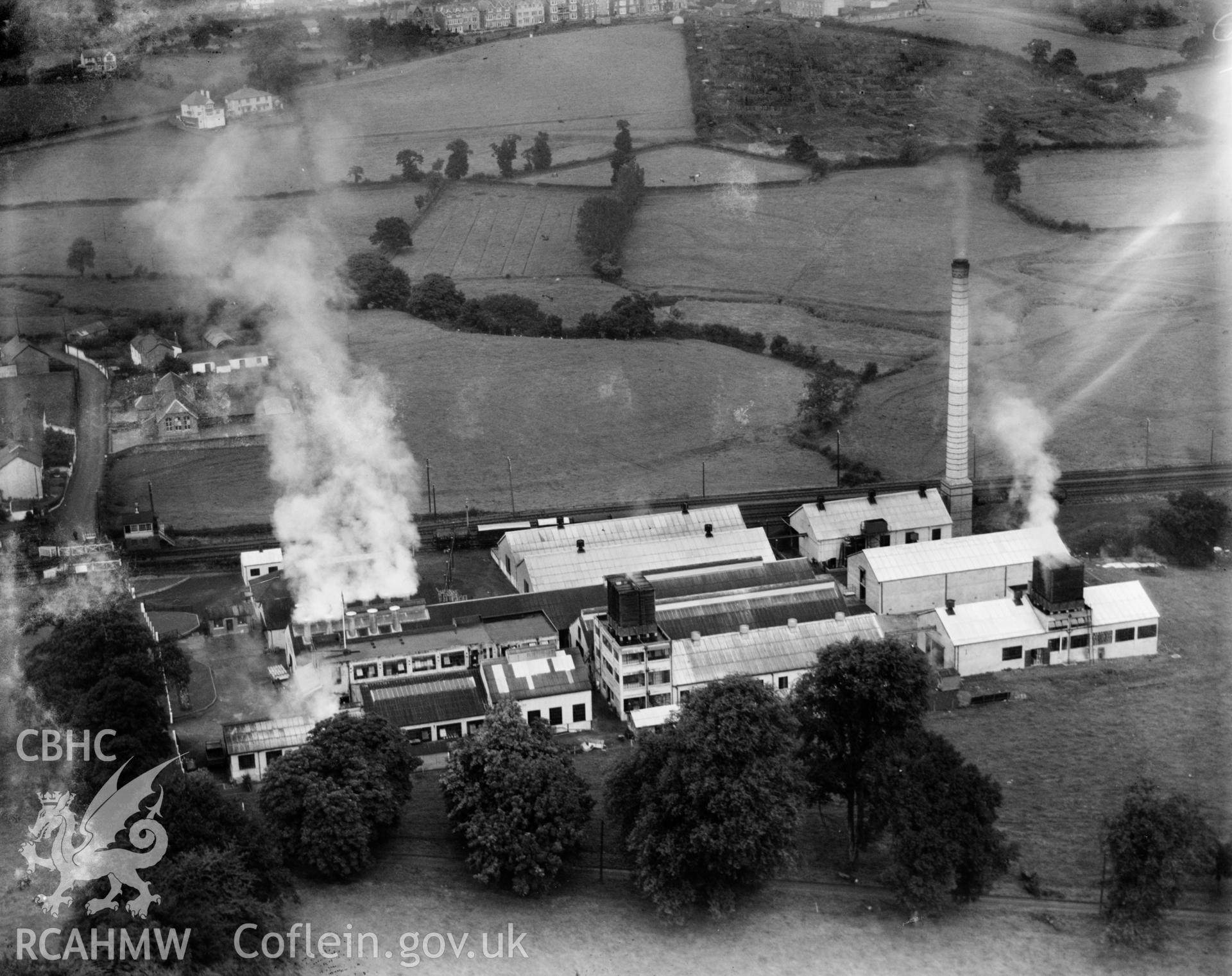 View of Johnstown Milk Factory, oblique aerial view. 5?x4? black and white glass plate negative.