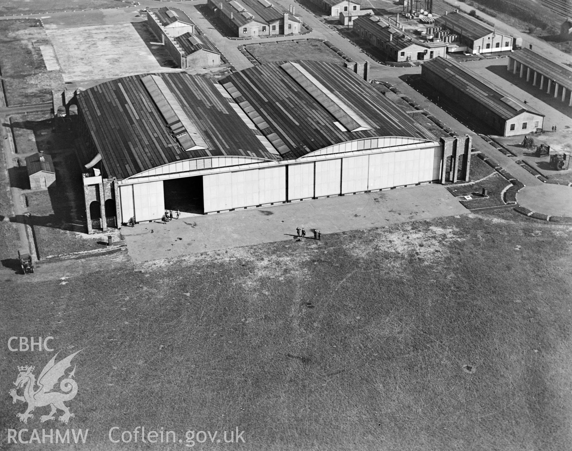 View of Shotwick Aerodrome , oblique aerial view. 5?x4? black and white glass plate negative.