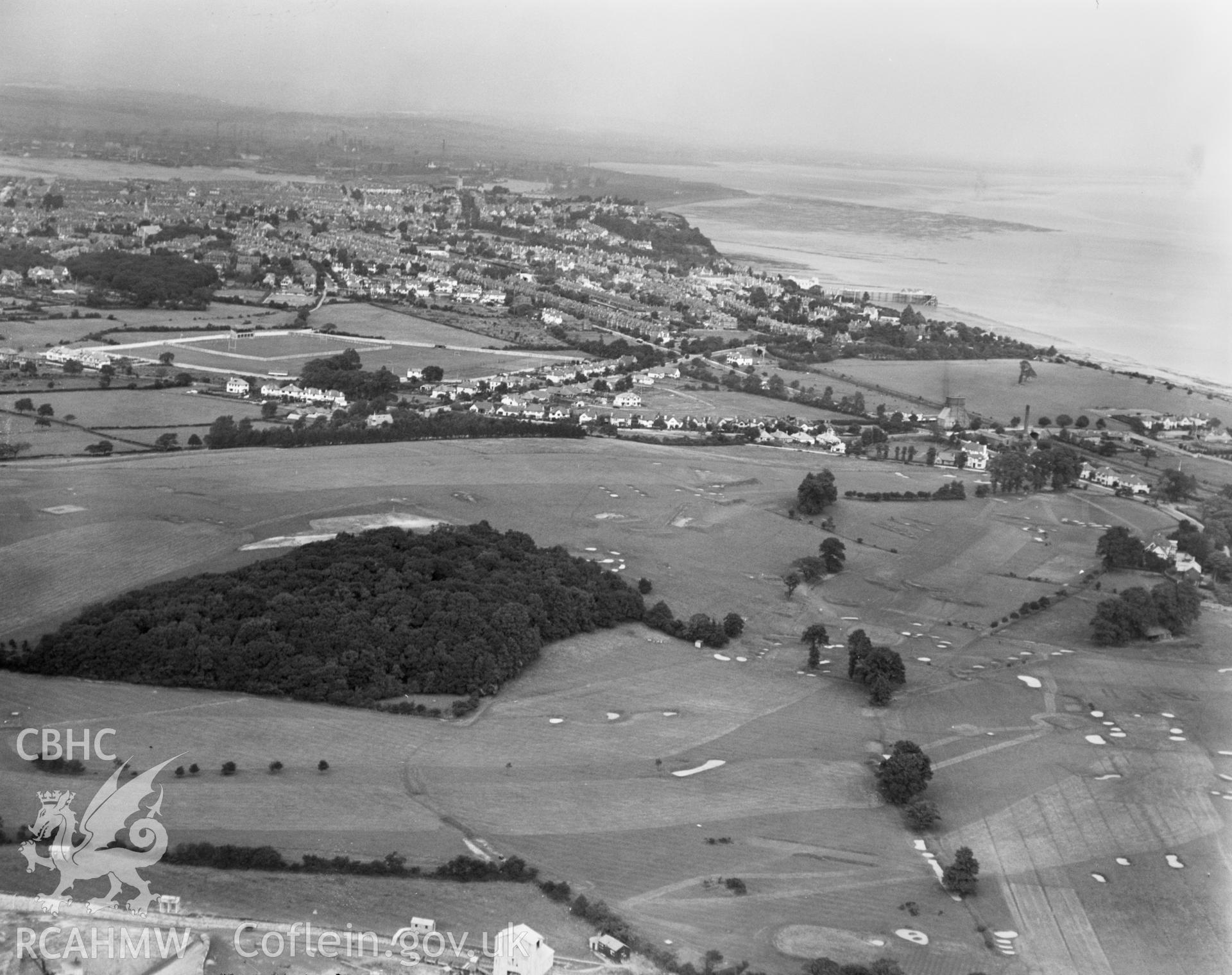 Glamorganshire Golf Club, Penarth, oblique aerial view. 5?x4? black and white glass plate negative.