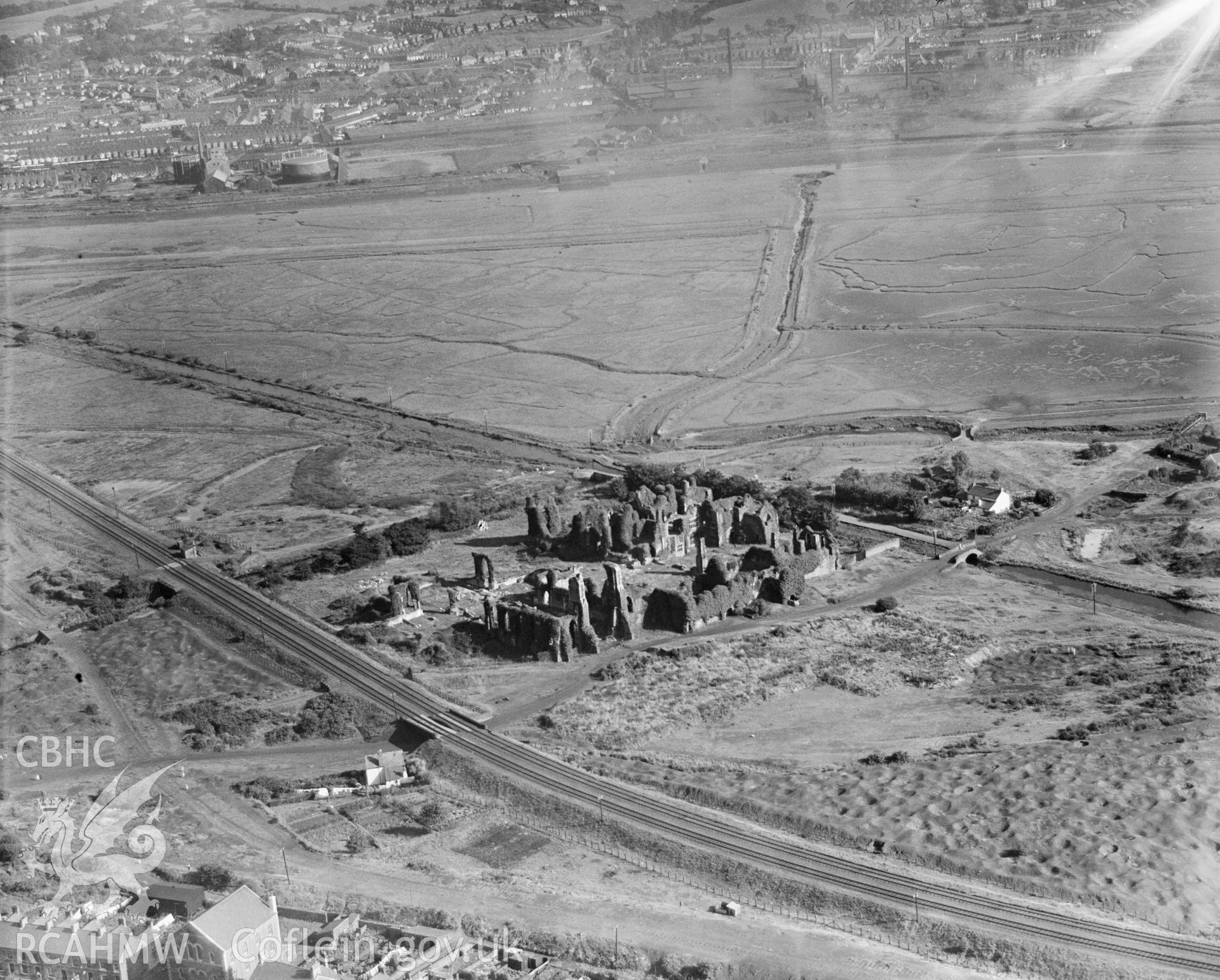 Neath Abbey (ruins), oblique aerial view.
