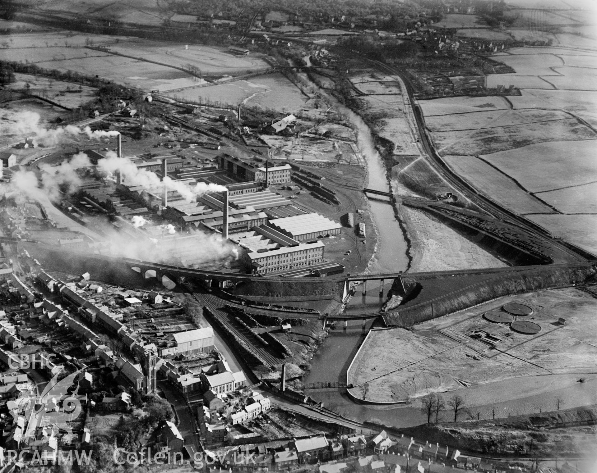 View of Mond Nickel Works, Clydach, Swansea, oblique aerial view. 5?x4? black and white glass plate negative.