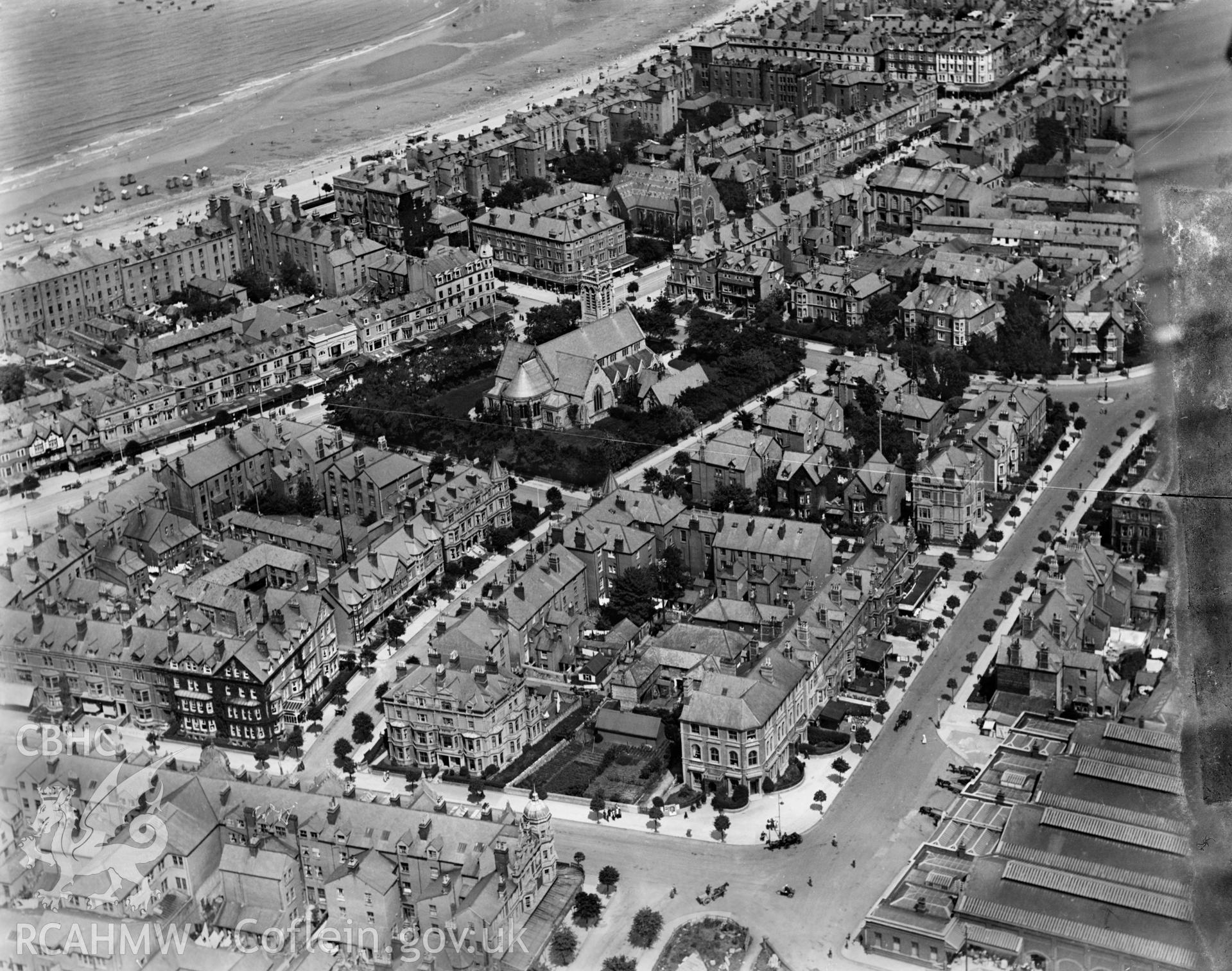 View of Llandudno showing town, oblique aerial view. 5?x4? black and white glass plate negative.